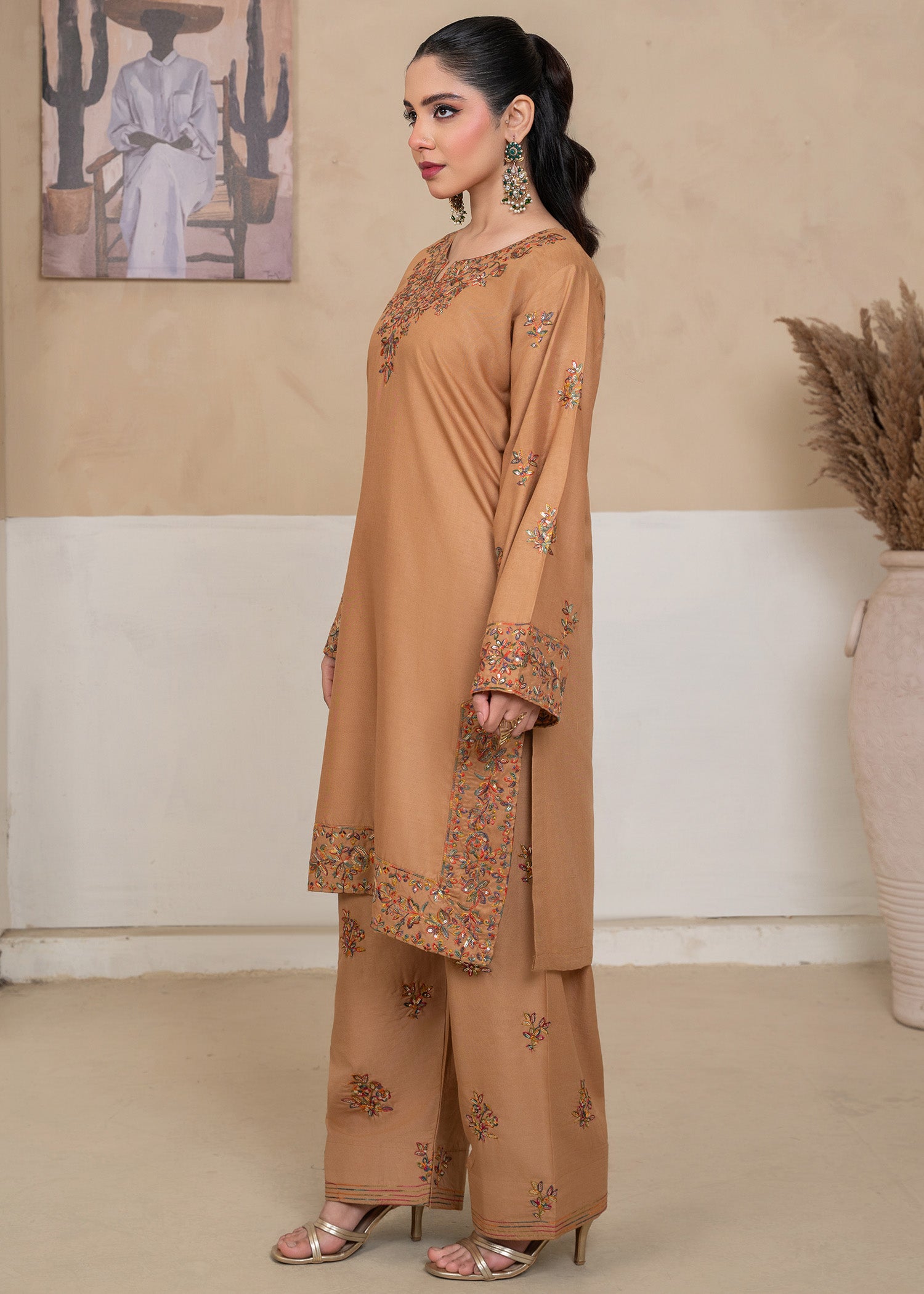 linen Kurta Set in Earth brown