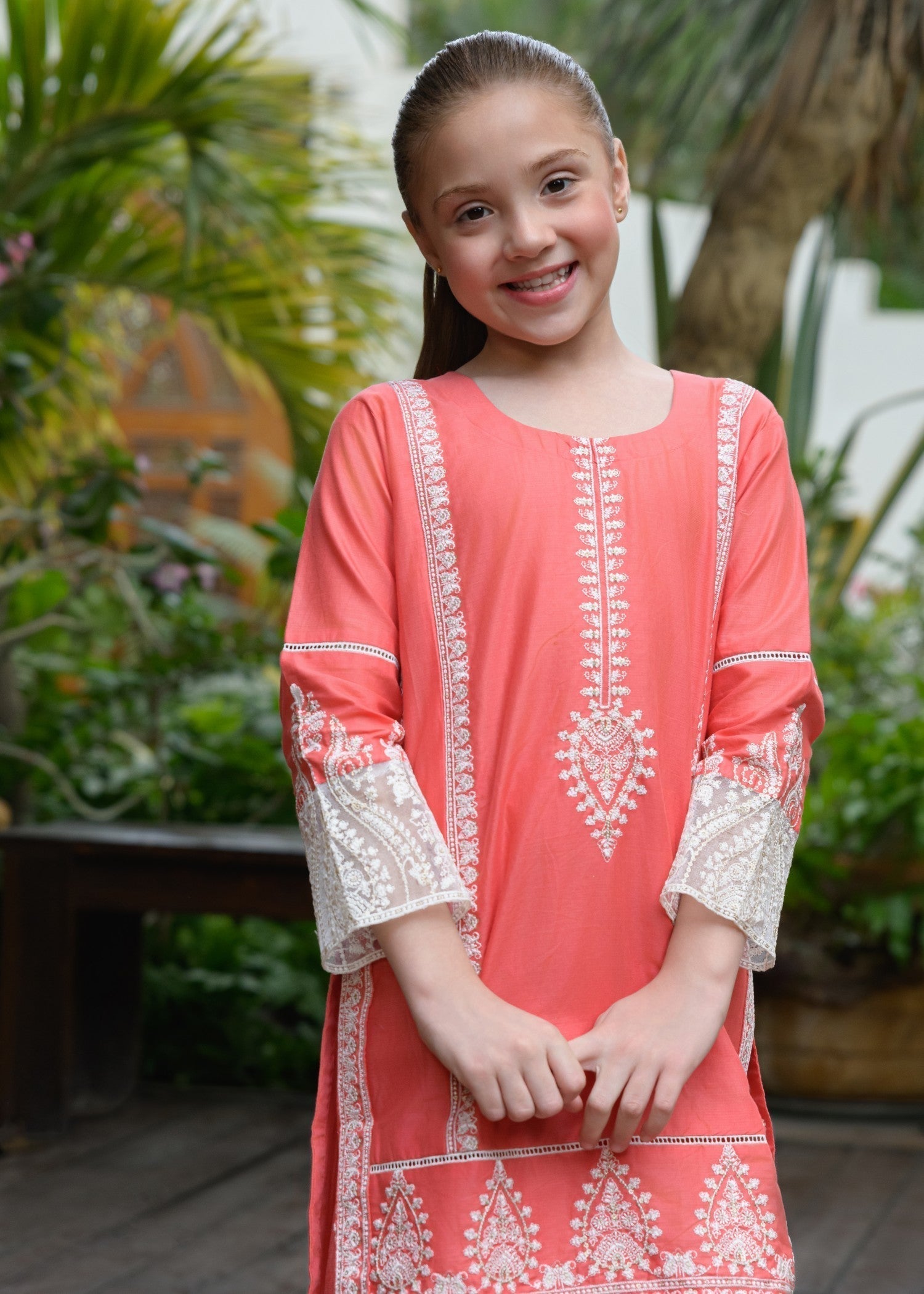 lawn Kurta Set in Coral pink