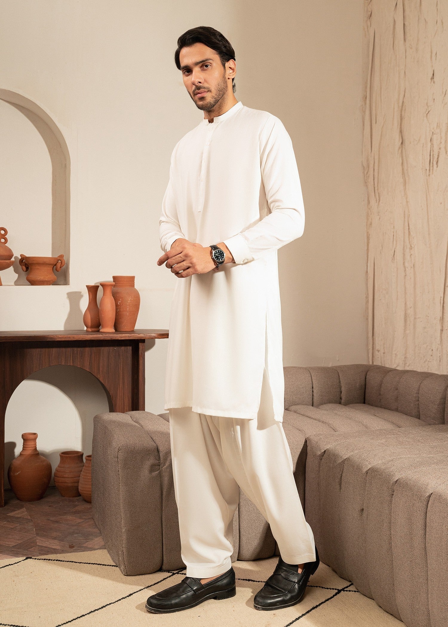 wash & wear Shalwar Kameez in Ivory by Buraq