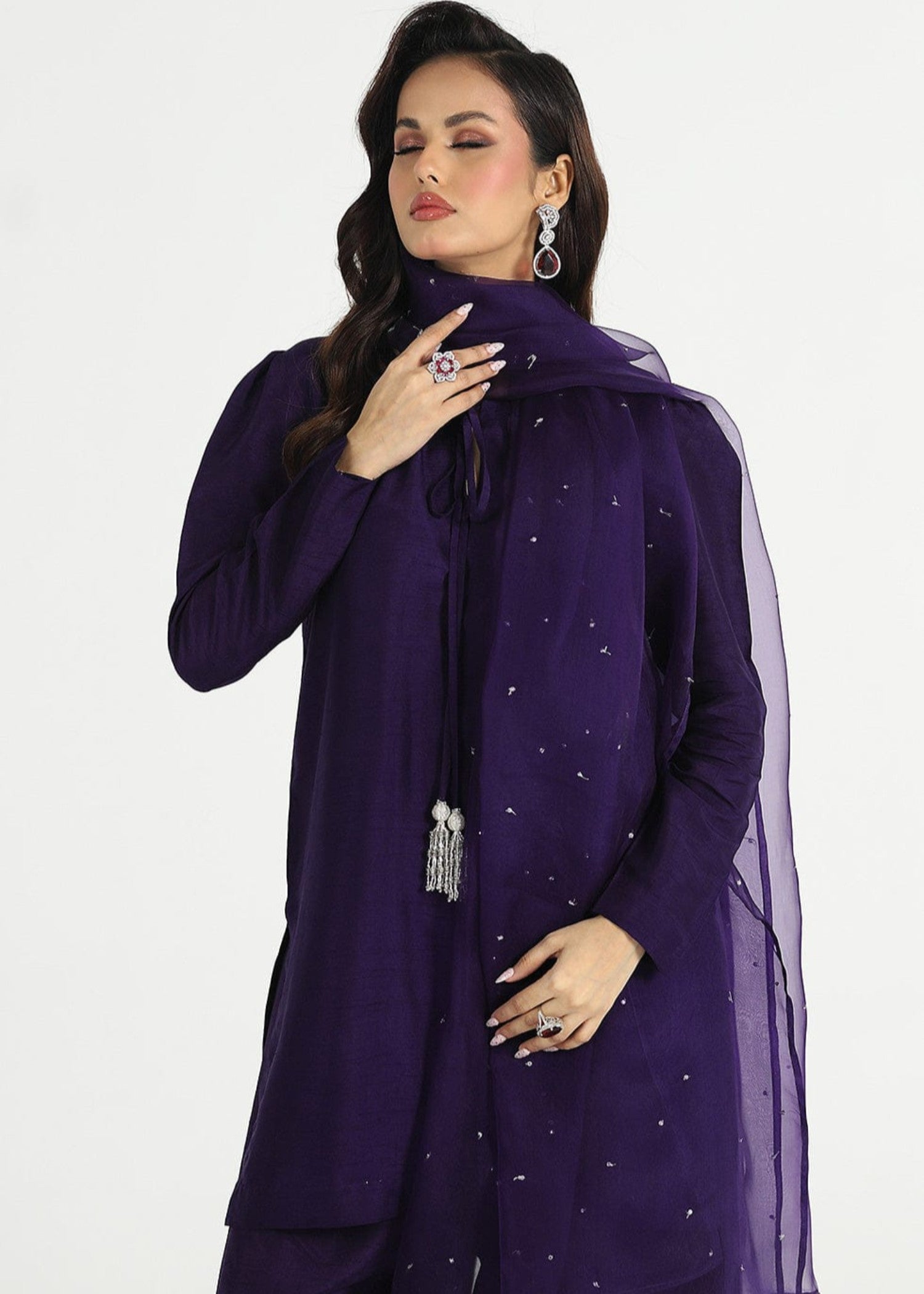 lawn Kurta Set in Deep purple
