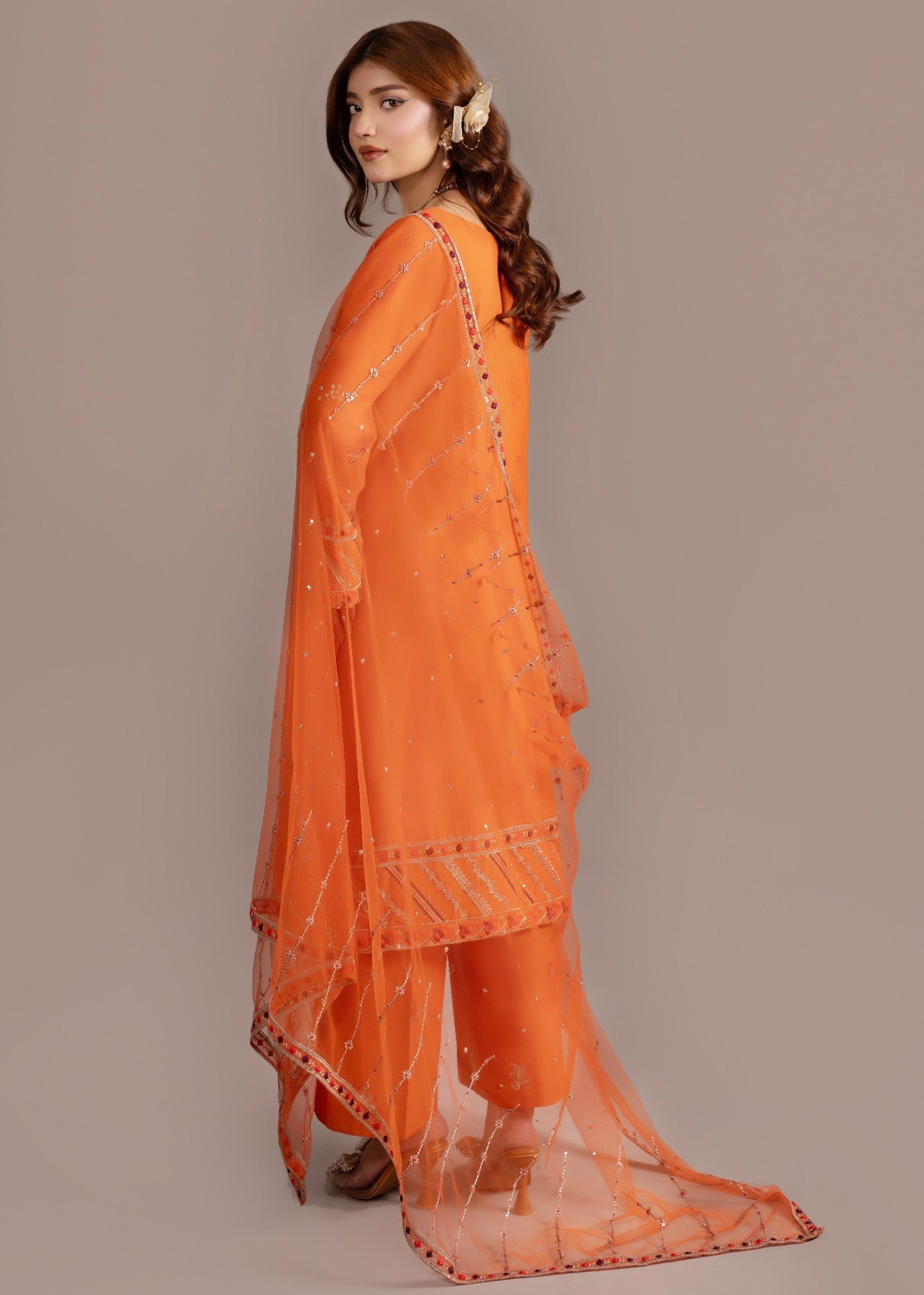 cotton Kurta Set in Orange
