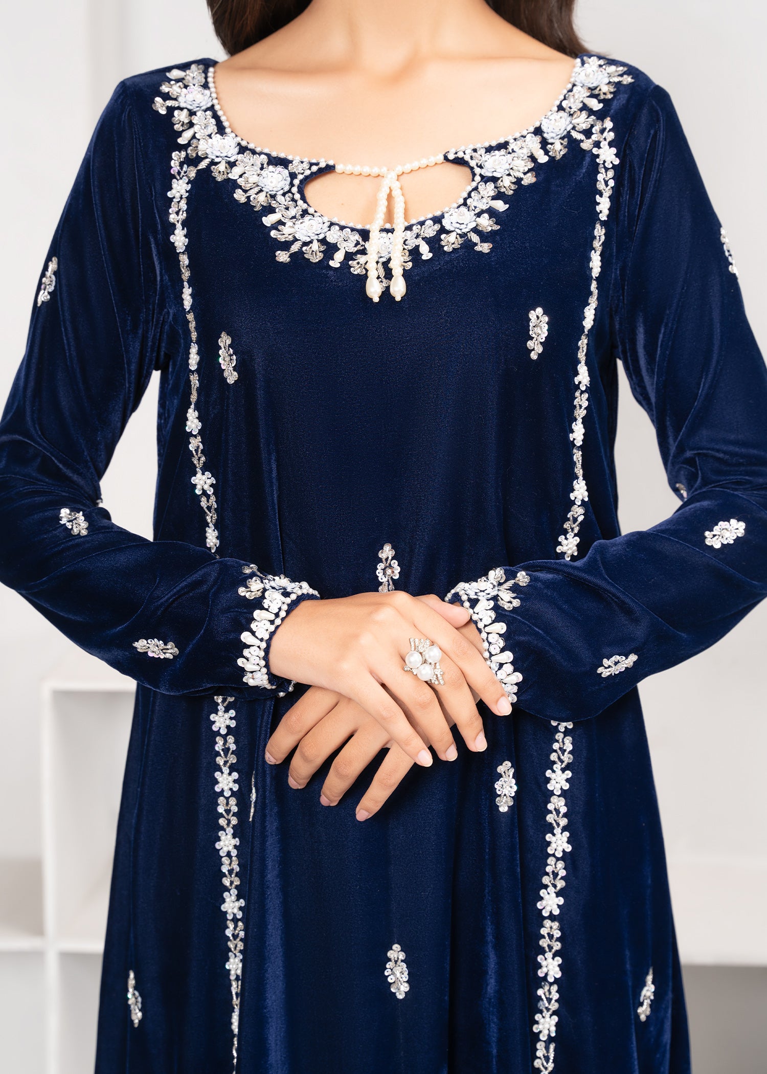 velvet Kurta Set in Blue