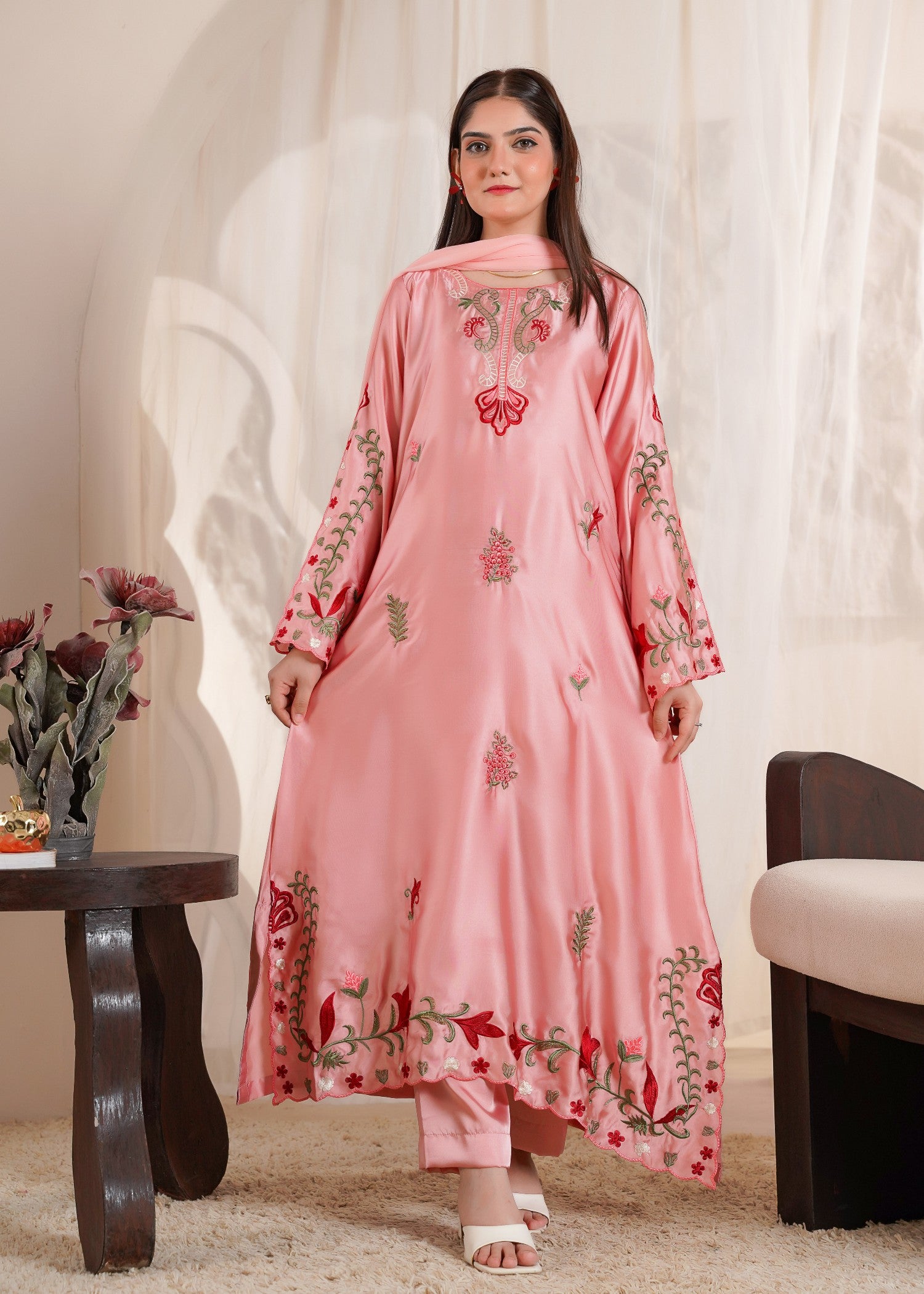 silk Kaftan in Peach pink