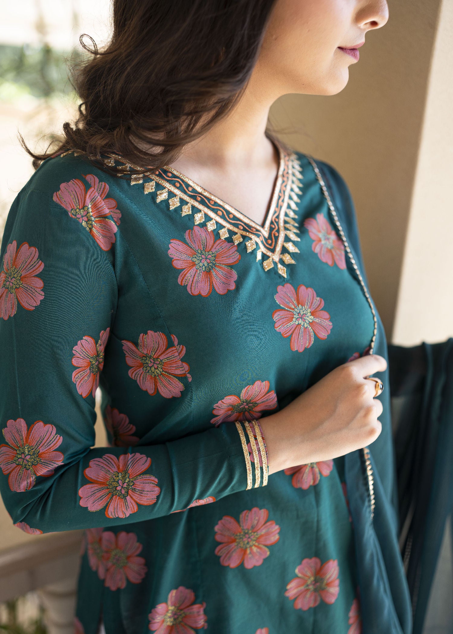 lawn Kurti in Teal