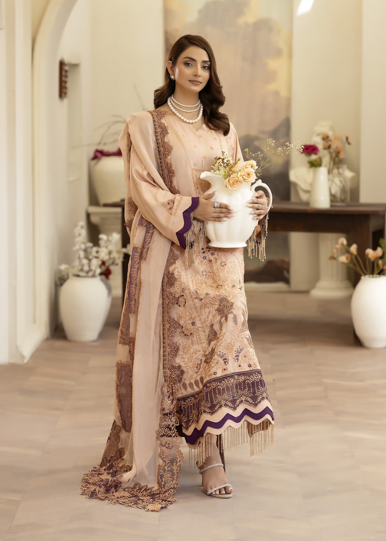 viscose Unstitched in Peach orange
