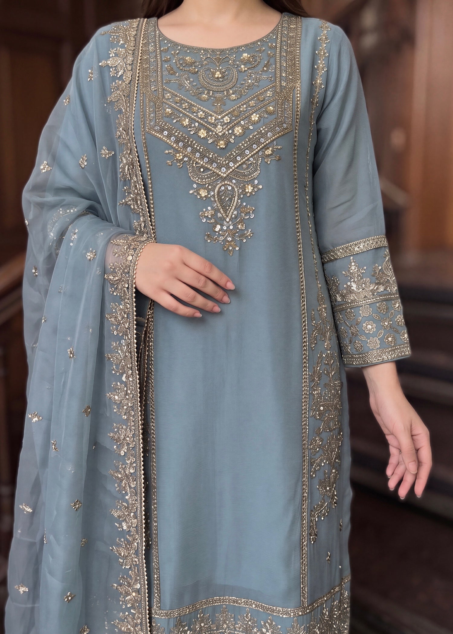 chiffon Sharara in Ice blue