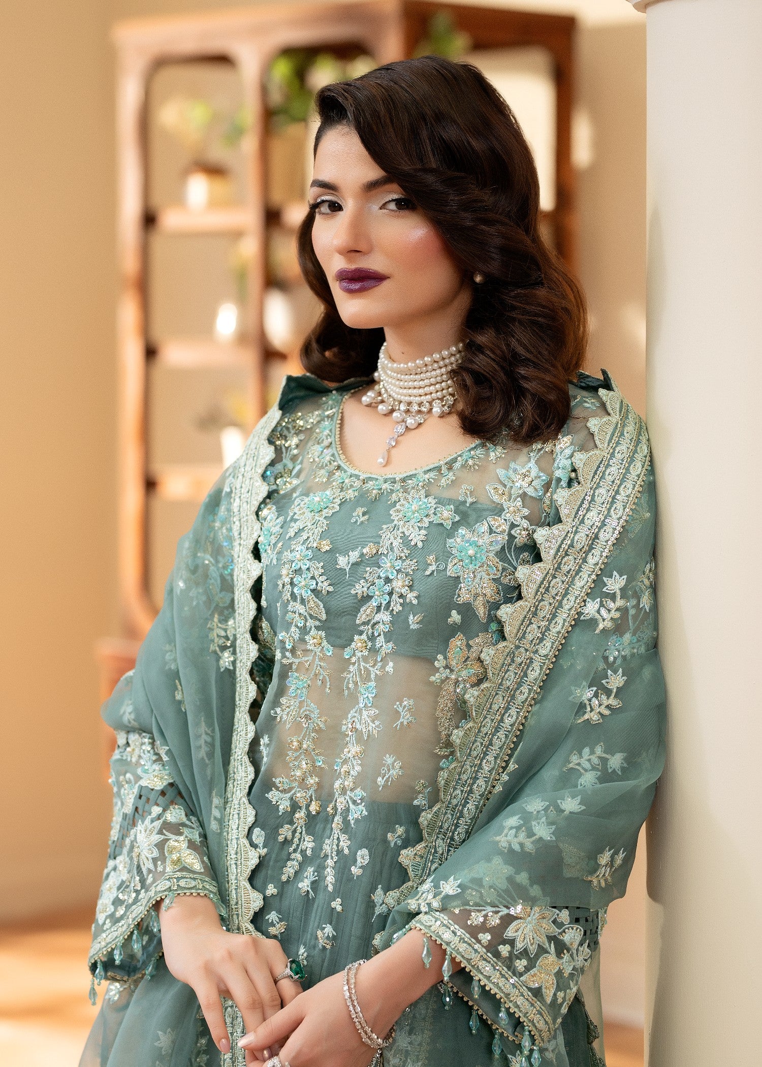 organza Sharara in Sea green