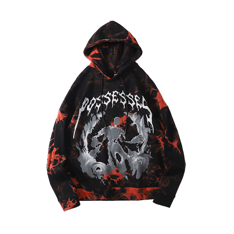 Dark Abstract Pattern Printed Casual Hooded Sweatshirt
