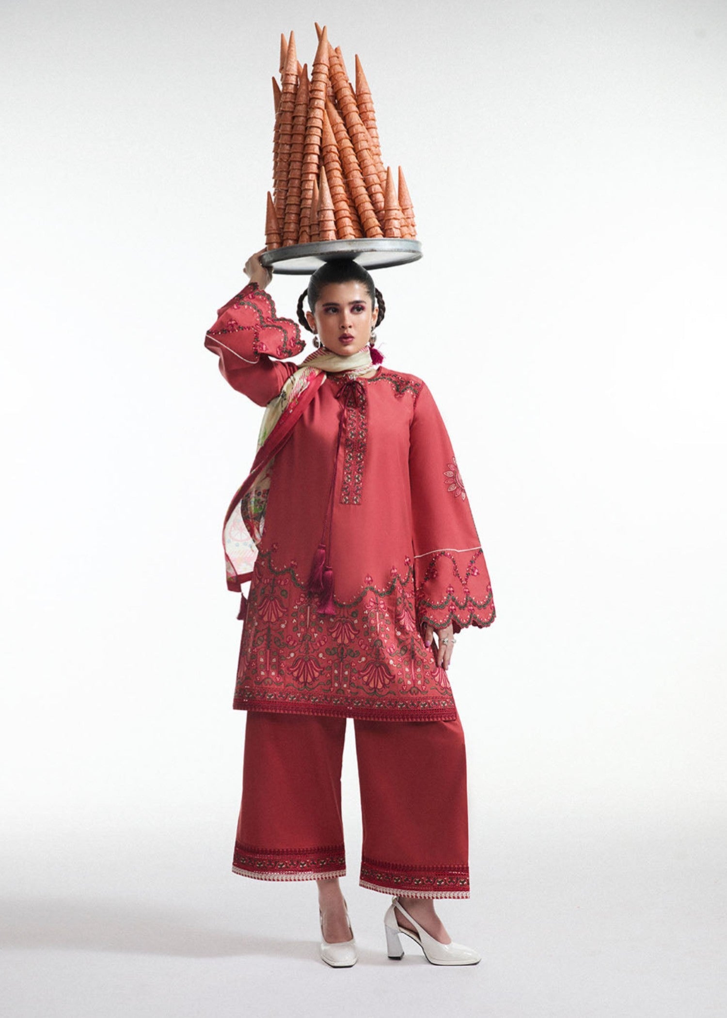 cotton Kurta Set in Berry red