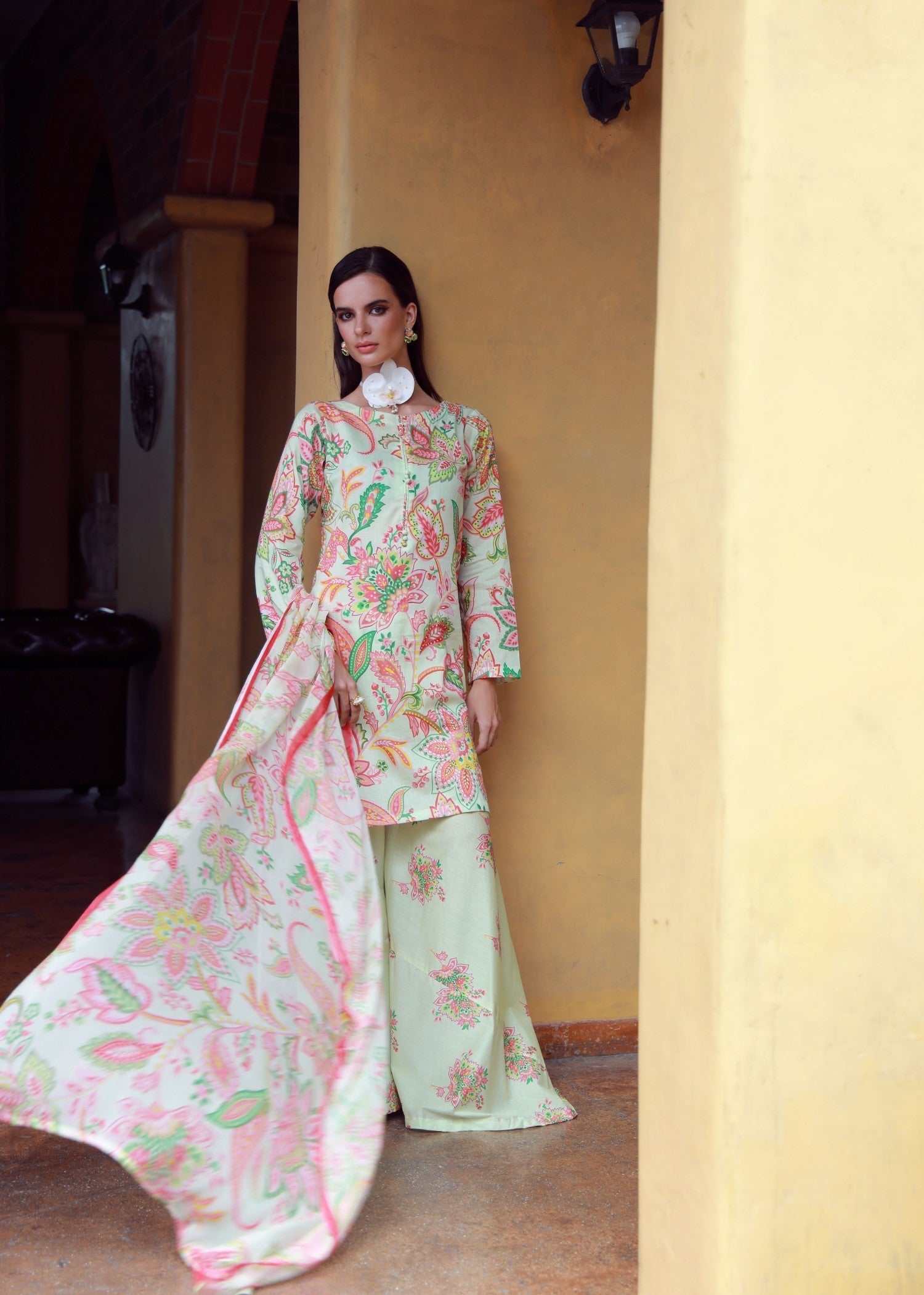 lawn Sharara in Mint green