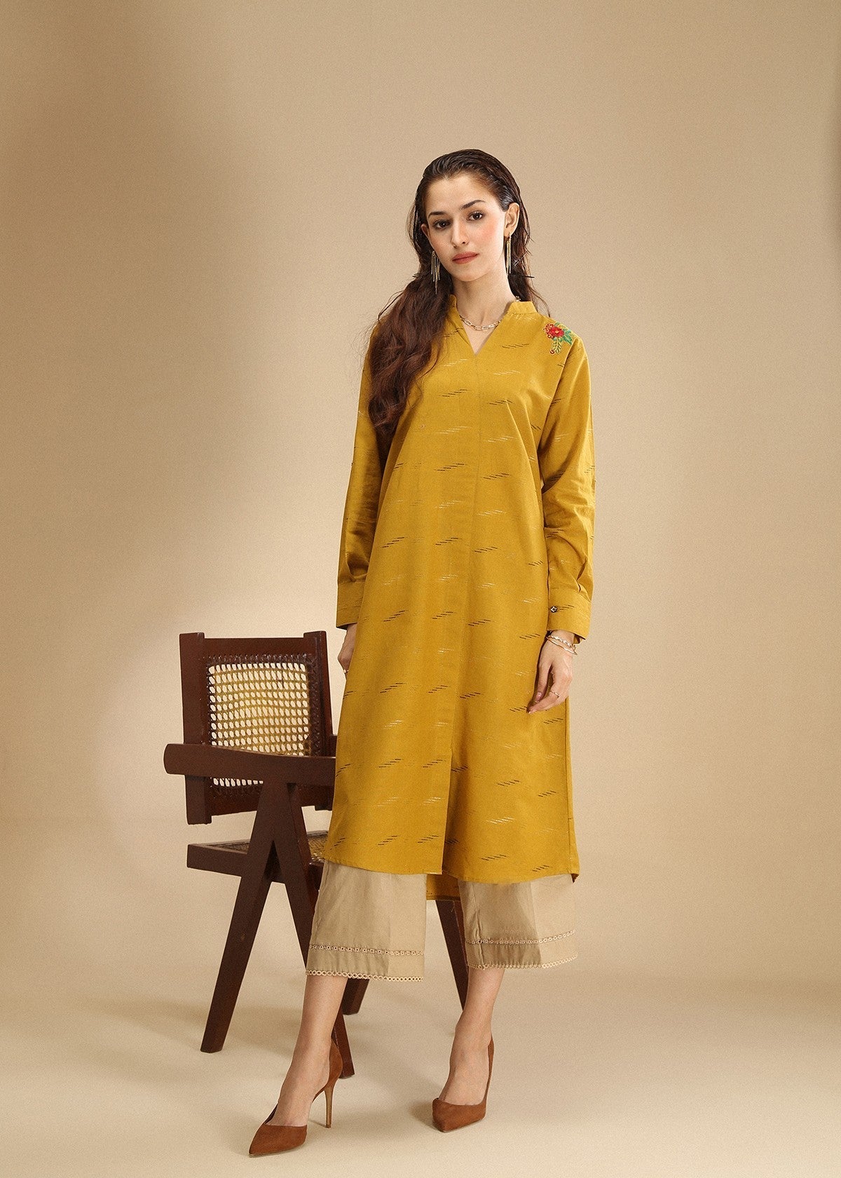 dobby Short Frock in Mustard