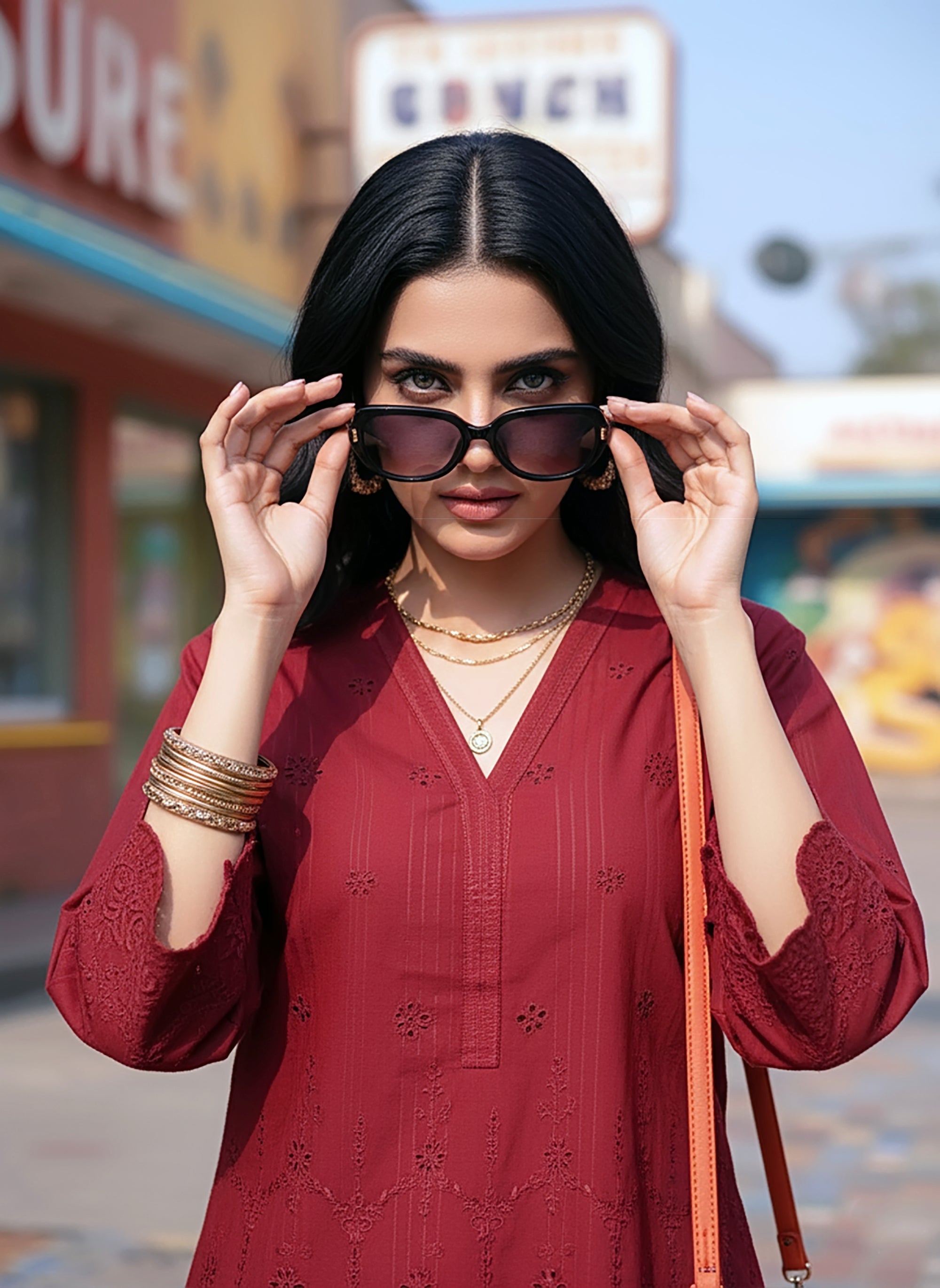 cambric Kurti in Red