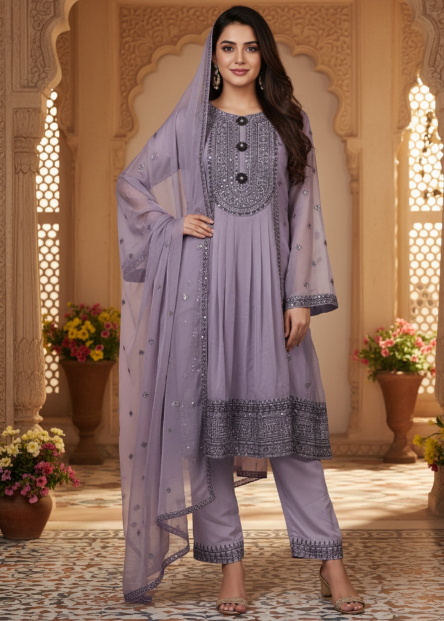 chiffon Short Frock in Purple ash
