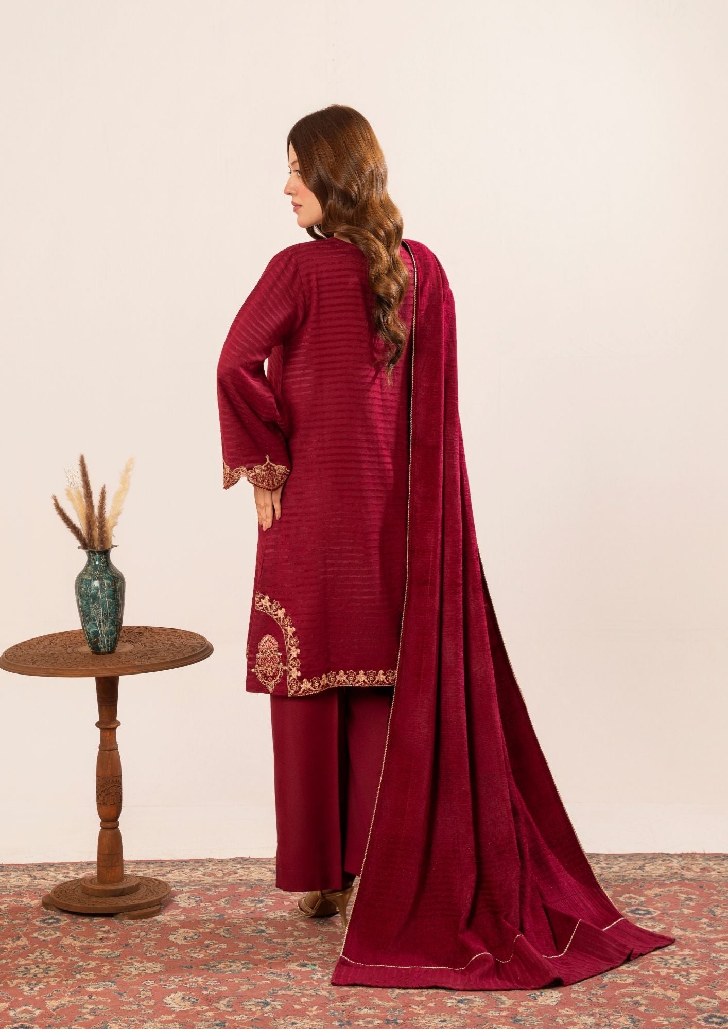 velvet jacquard Kurta Set in Maroon