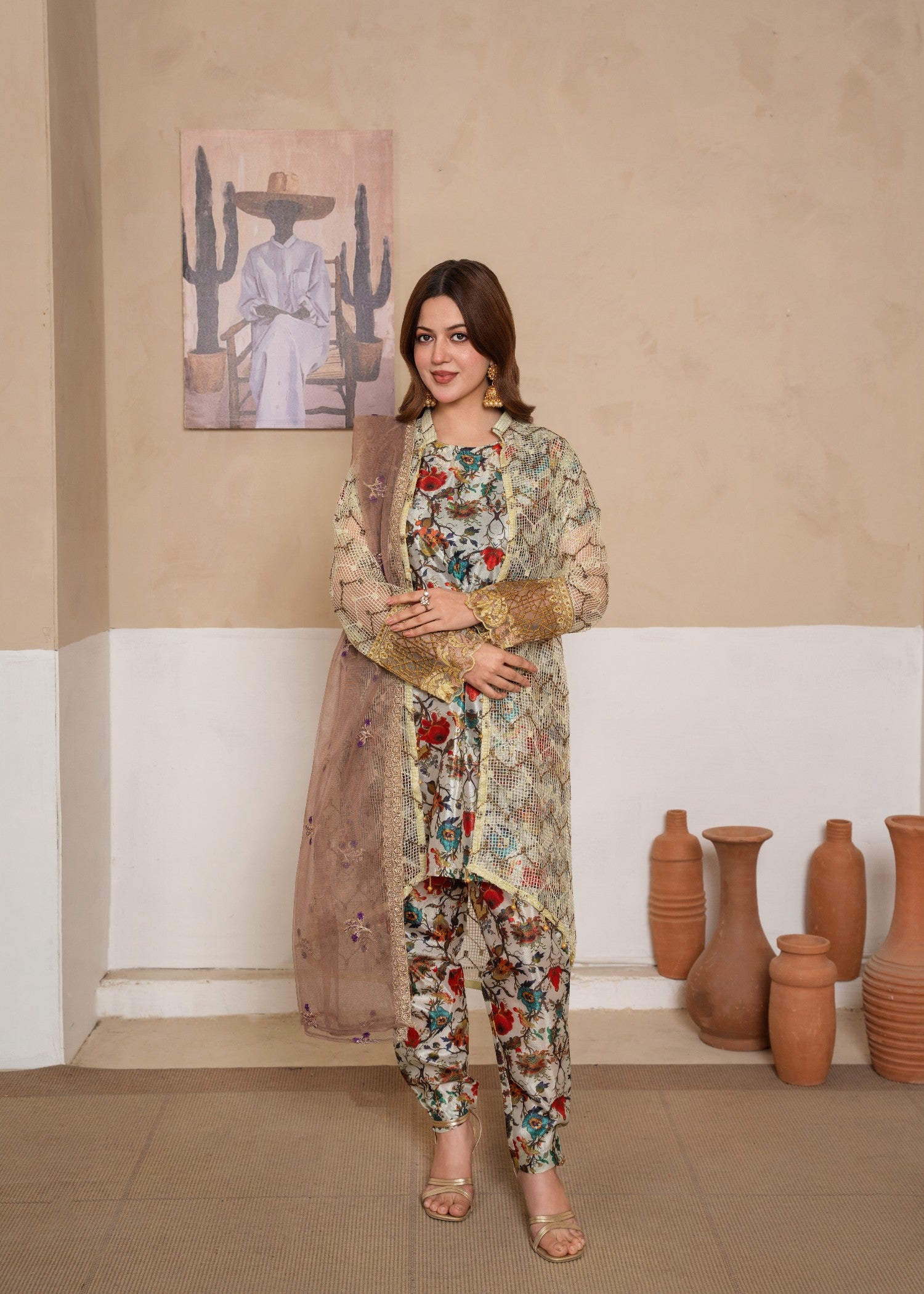 kattan silk Gown in Multi