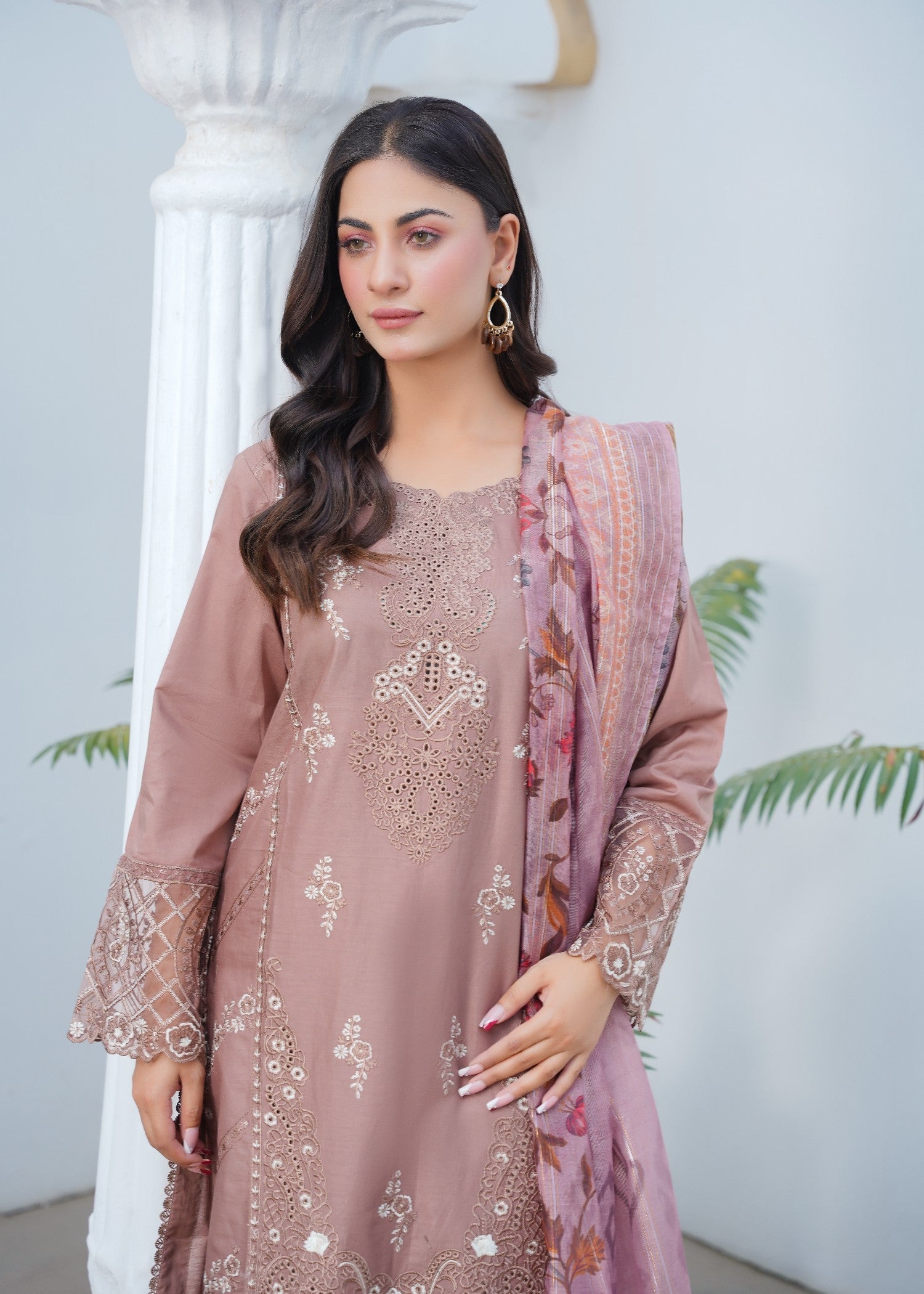 cotton Kurta Set in Tea rose pink