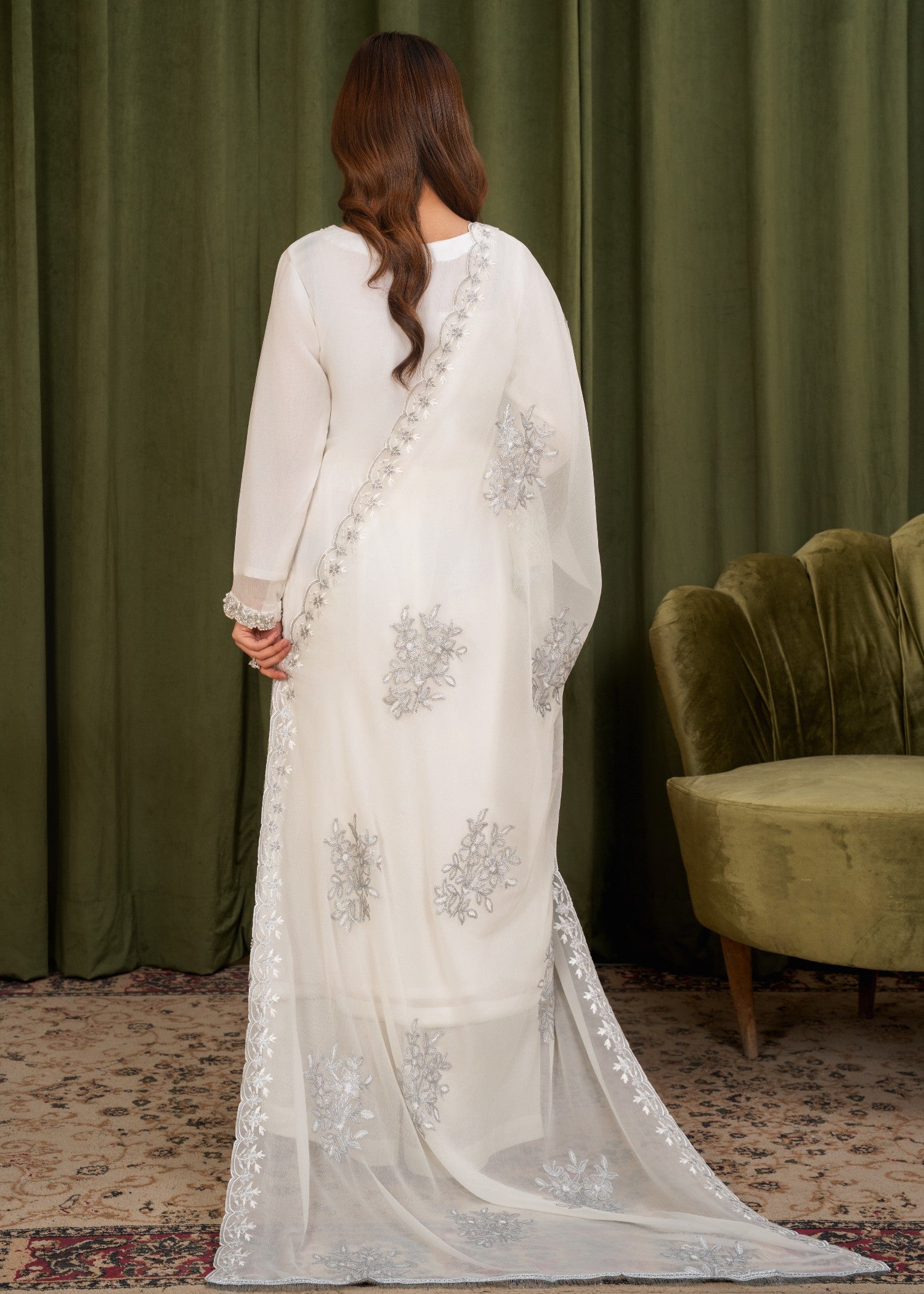 pk crinkle chiffon Kurta Set in Milk