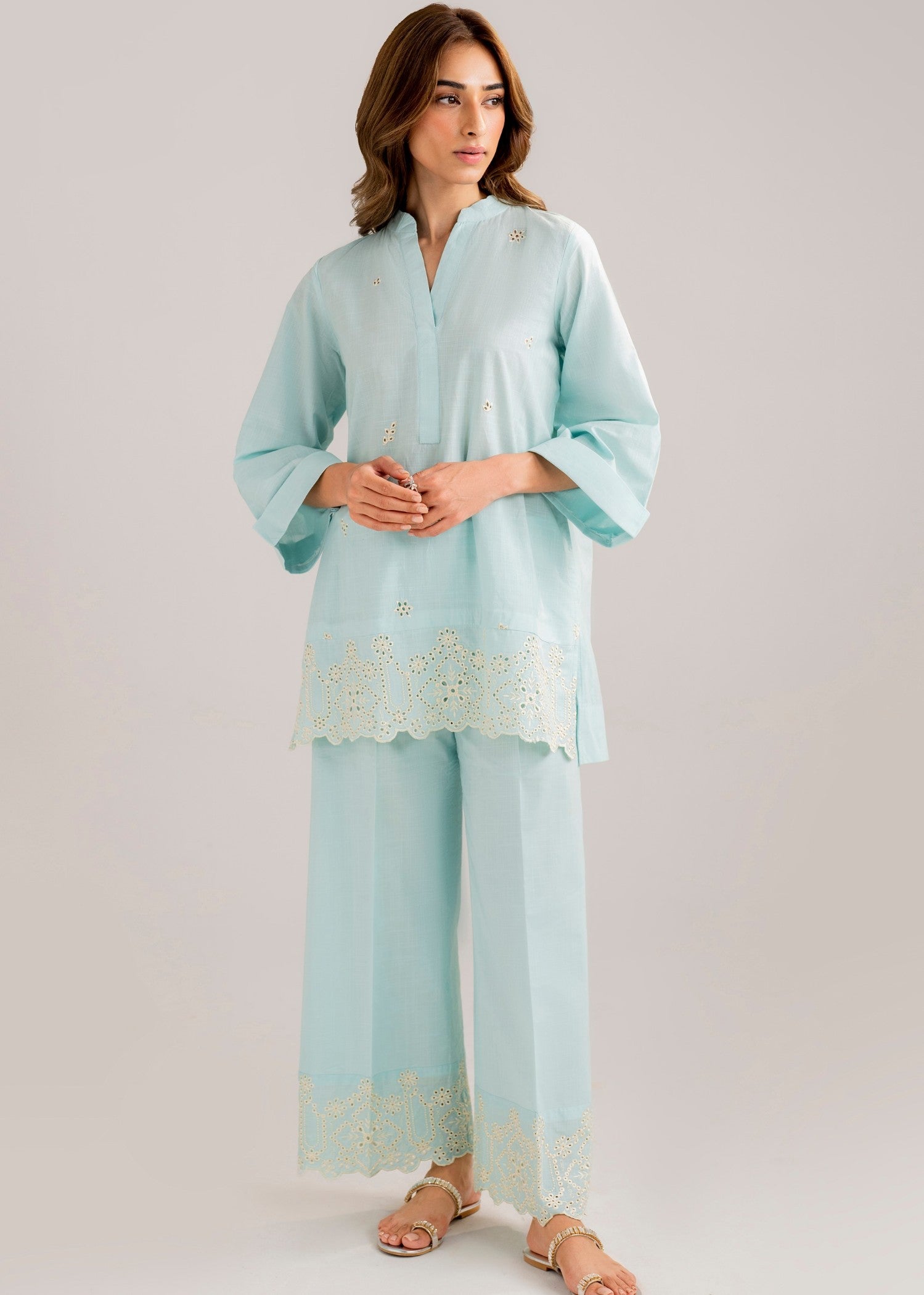 cotton dobby Co Ord Sets in Light blue
