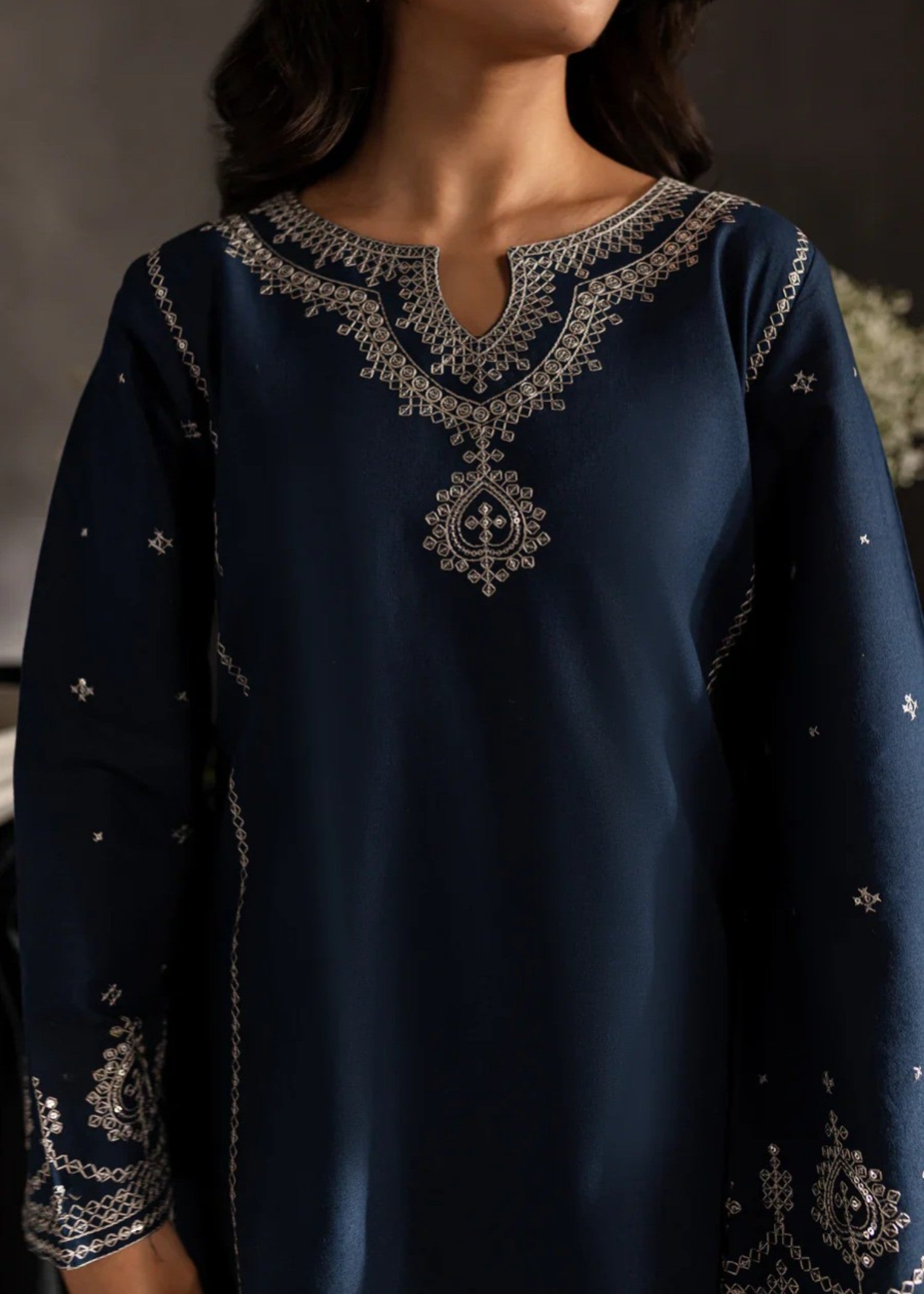 cambric Kurta Set in Midnight blue