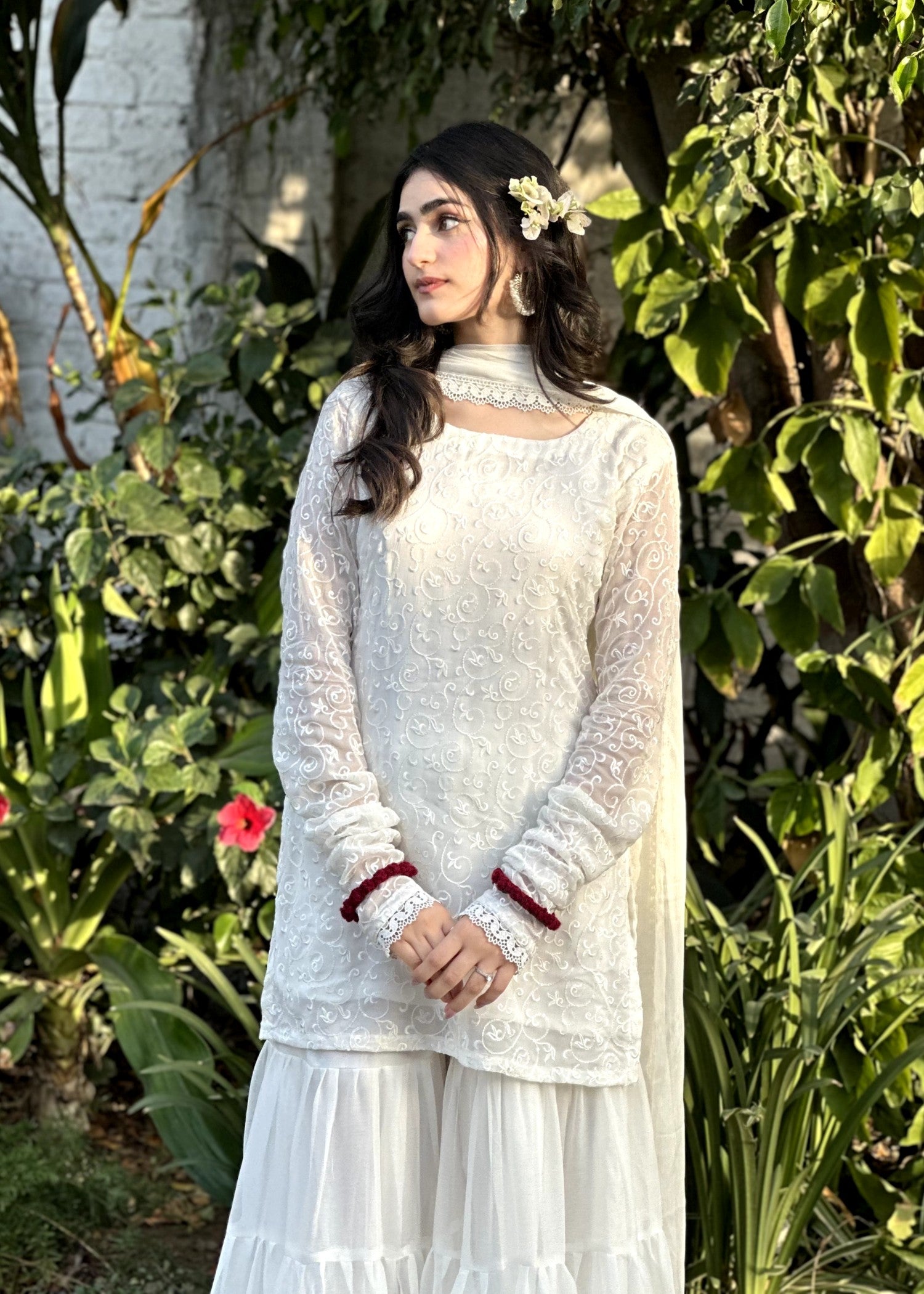 bemberg crinkle chiffon Gharara in Off-white