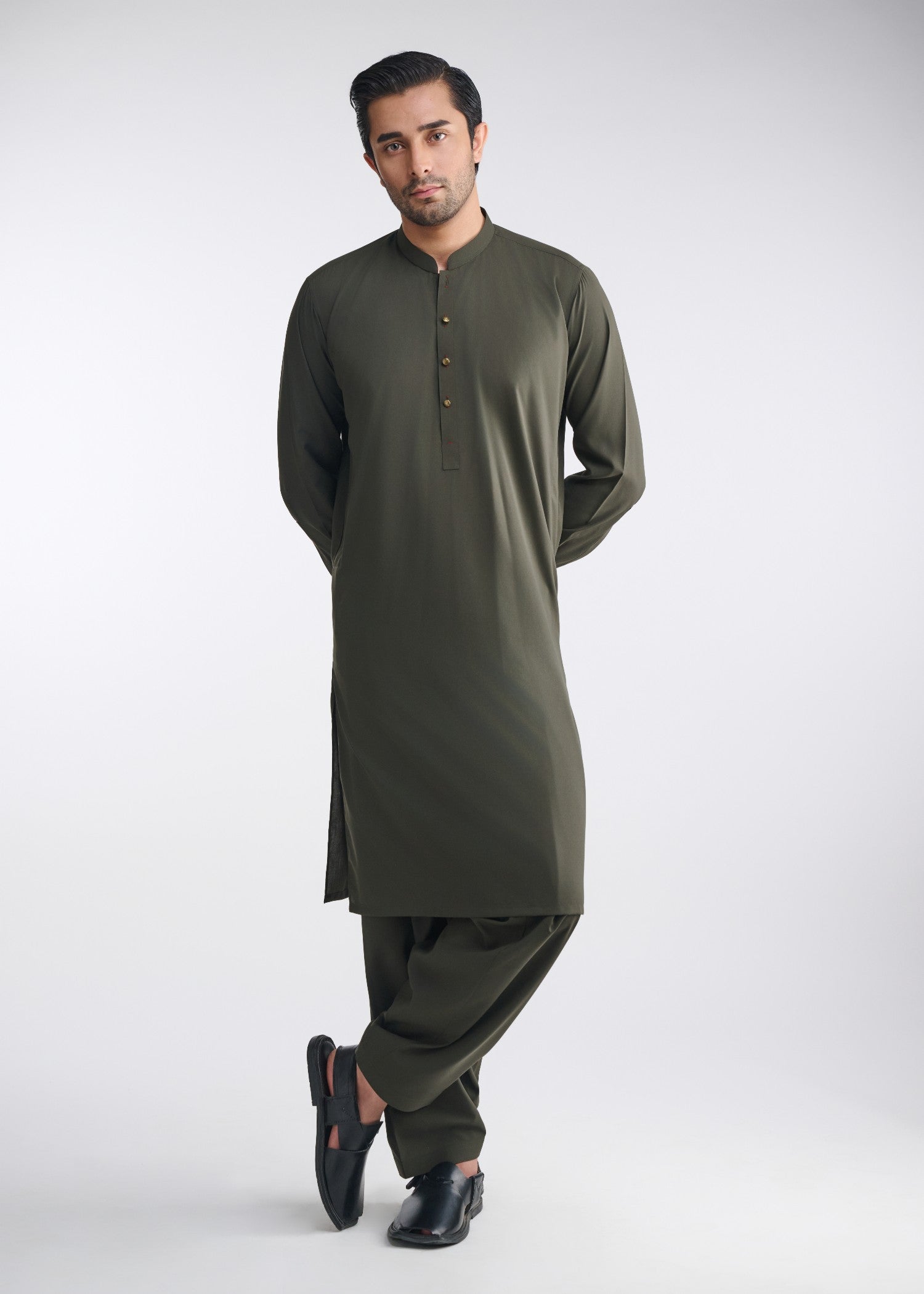 cotton Shalwar Kameez in Army green