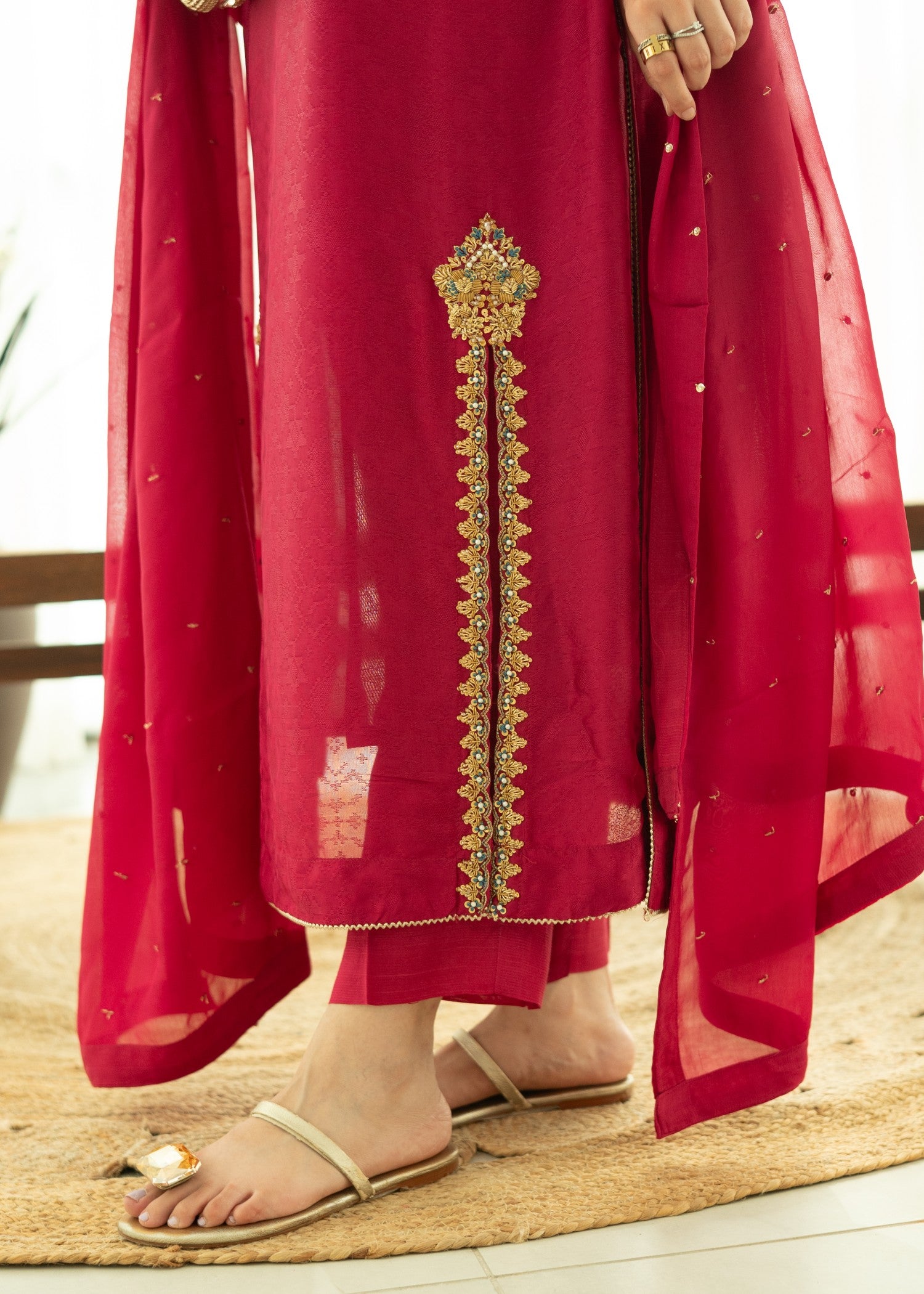 silk Kurta Set in Raspberry pink