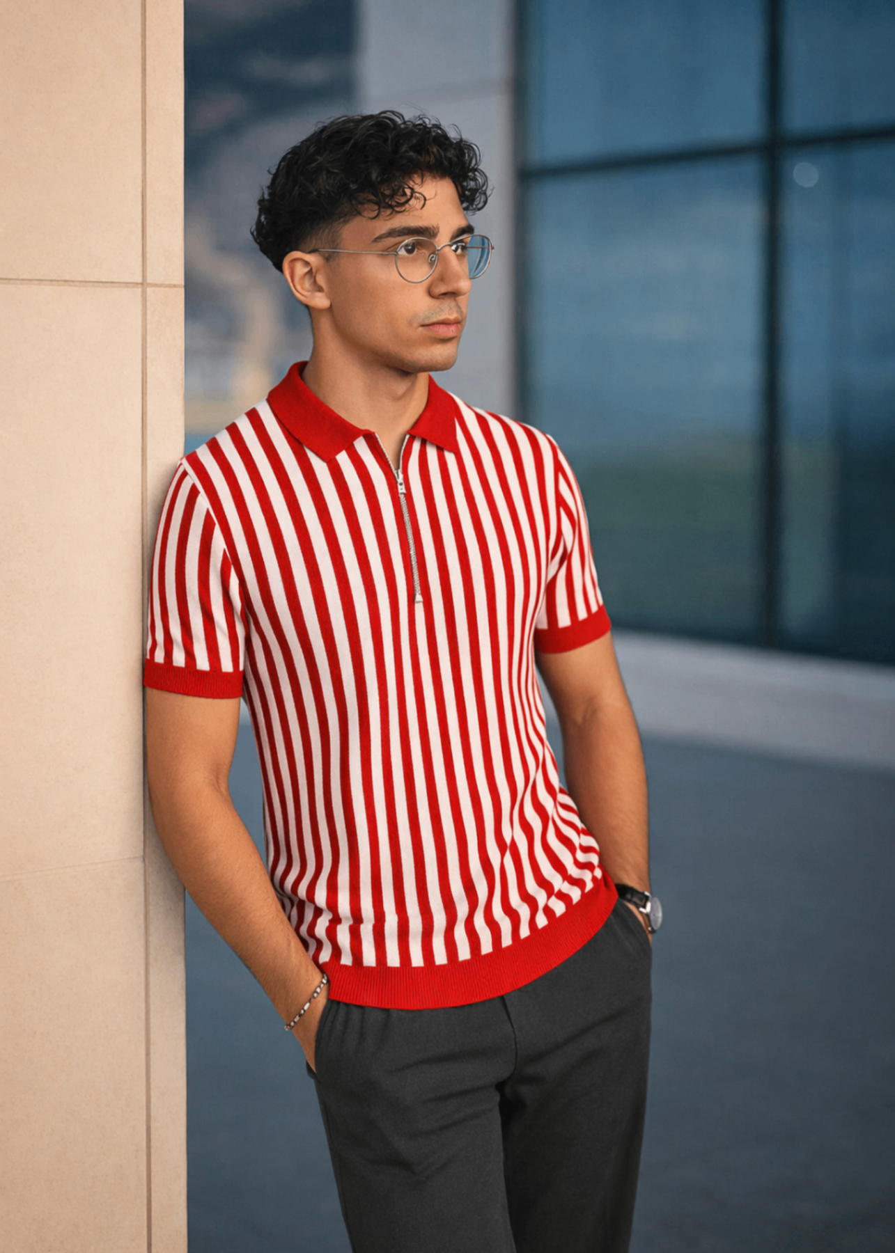 cotton Polo Shirt in Red, white