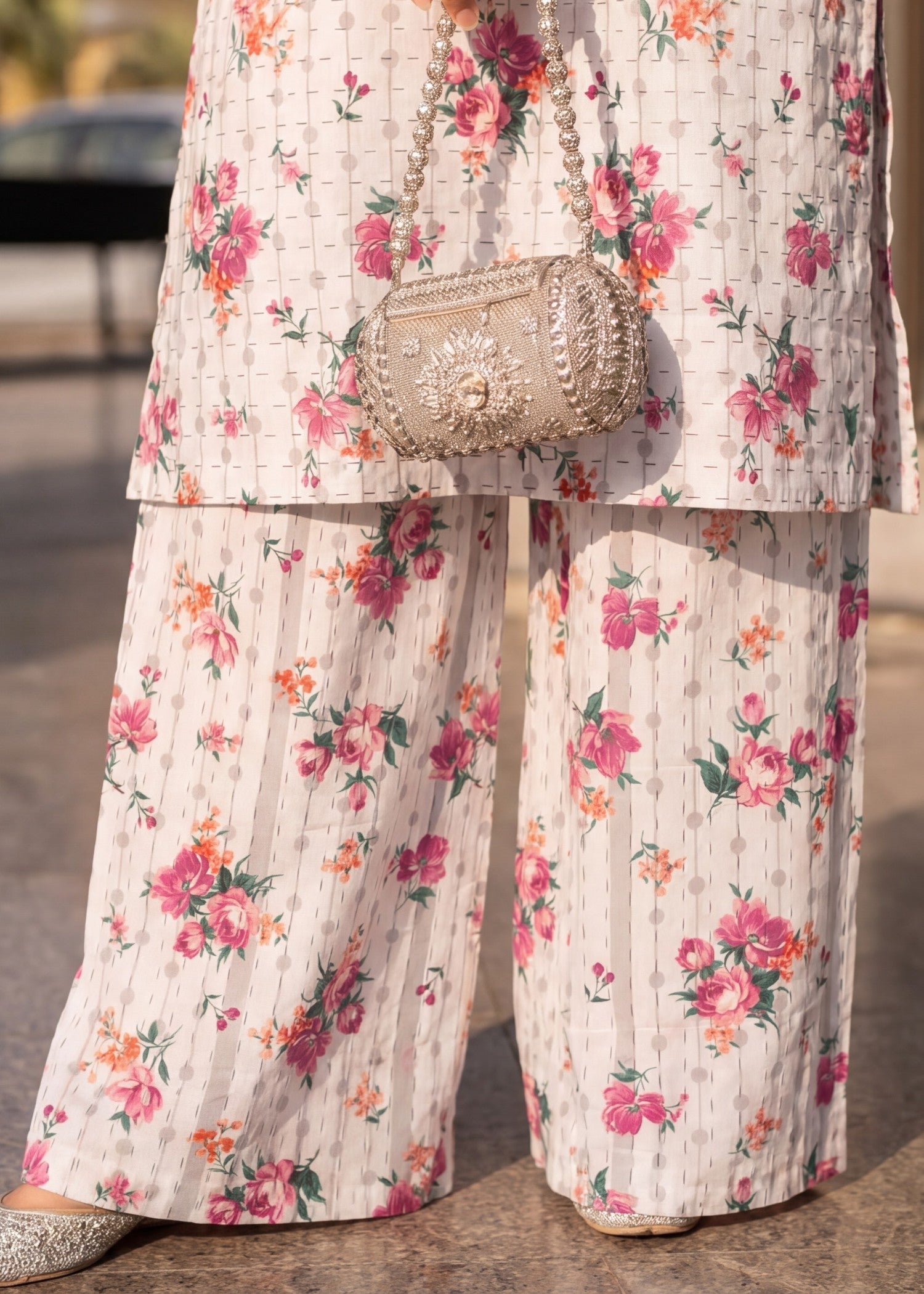 textured lawn Kurta Set in Ivory