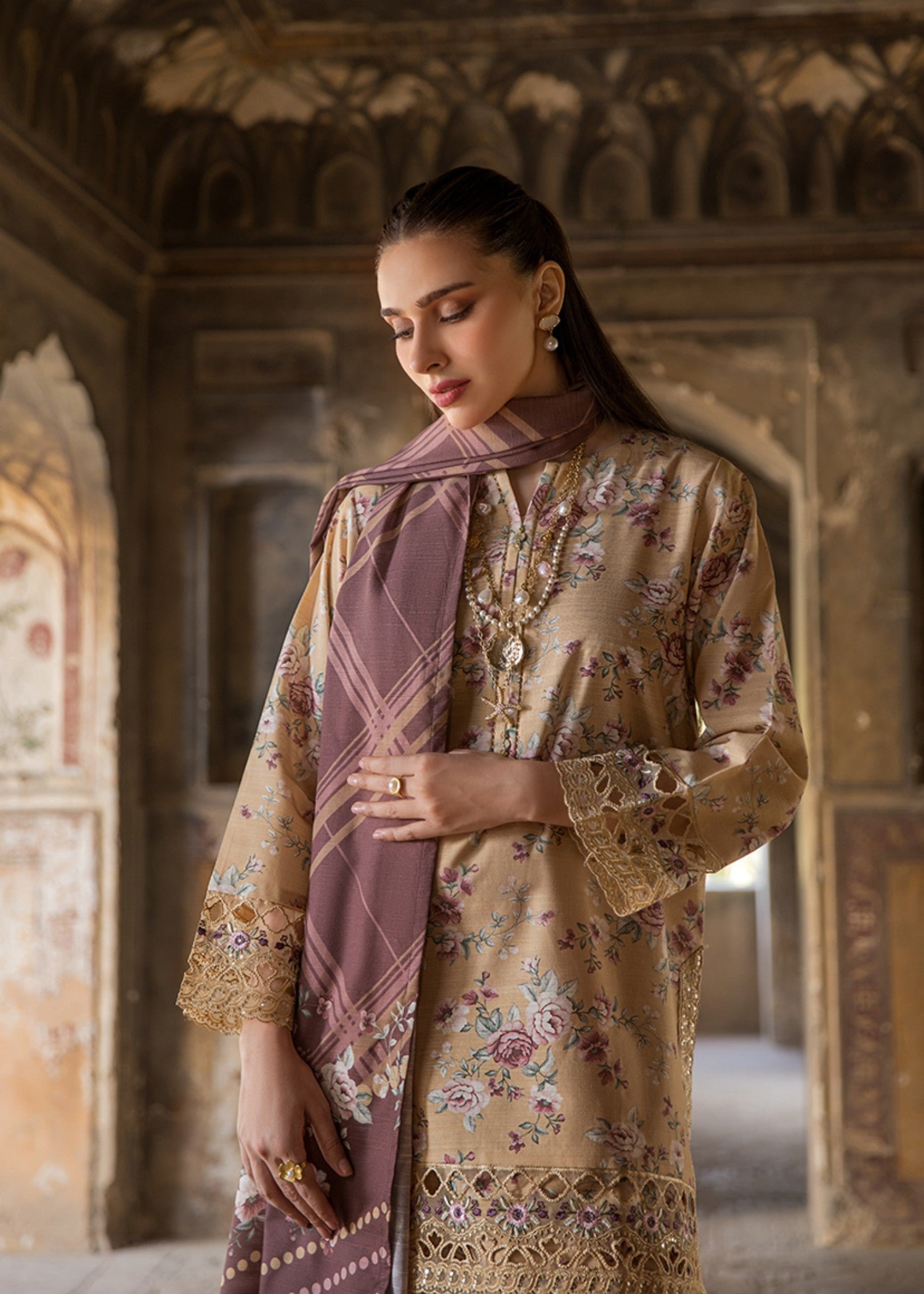 khaddar Kurta Set in Sand brown
