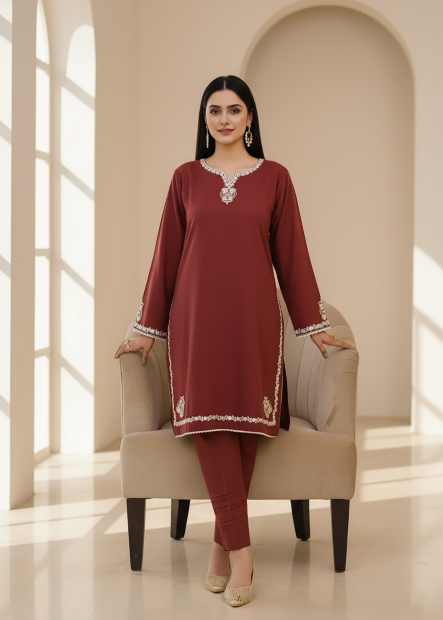 dhanak Kurta Set in Coffee brown
