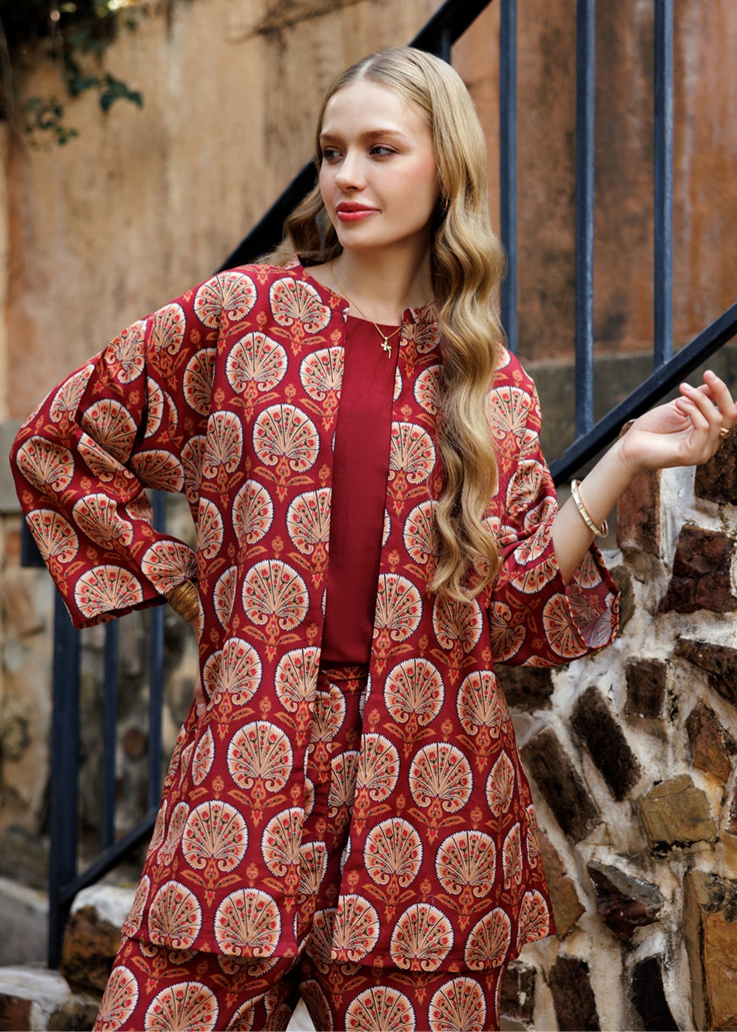 silk finish lawn Gown in Cardinal red