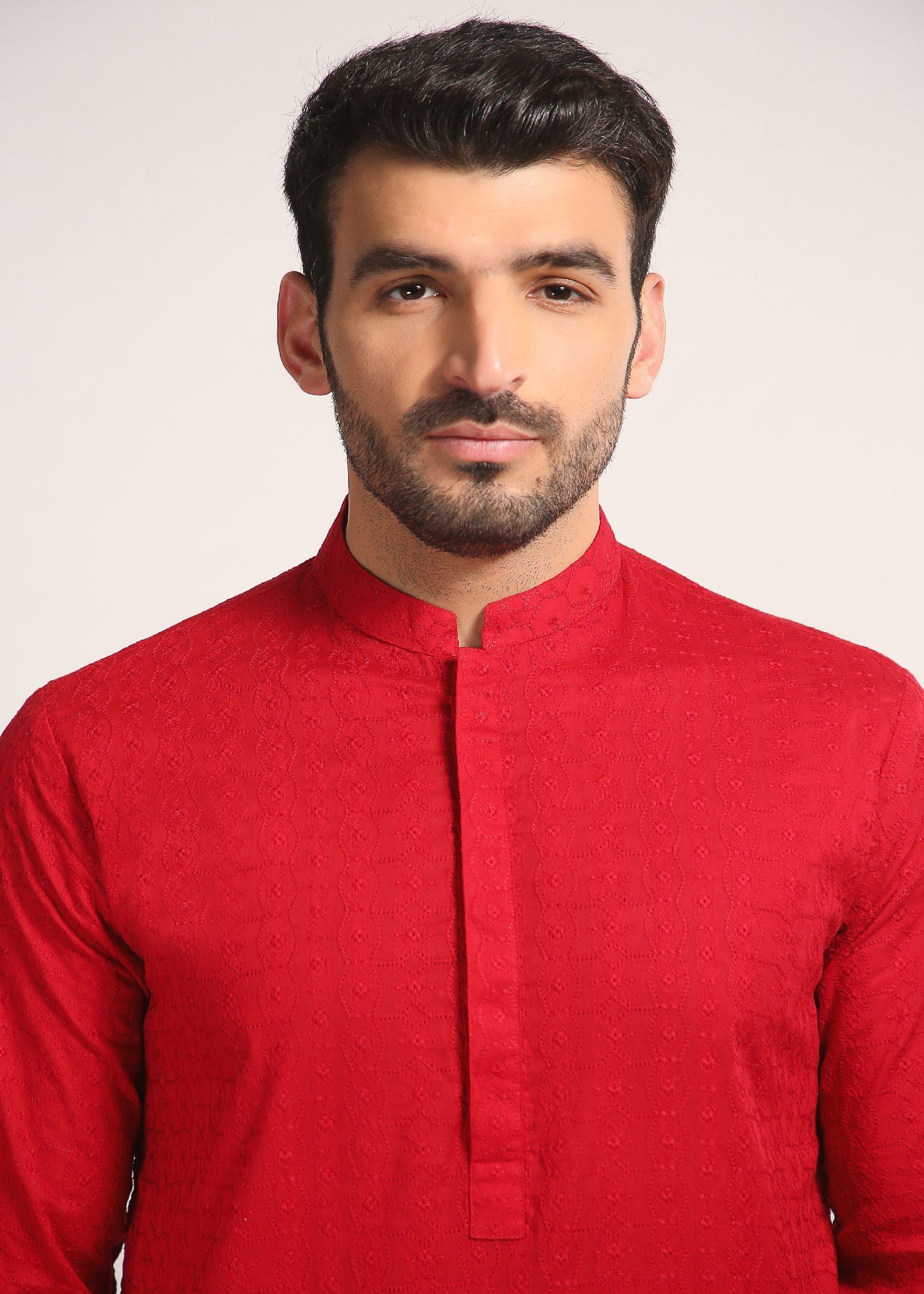schiffli Kurta in Red