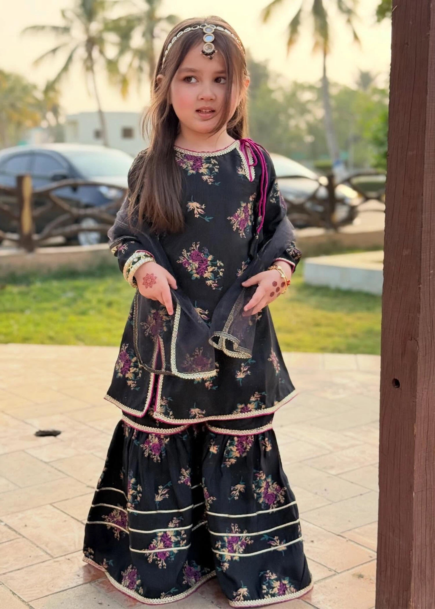 raw silk Gharara in Black