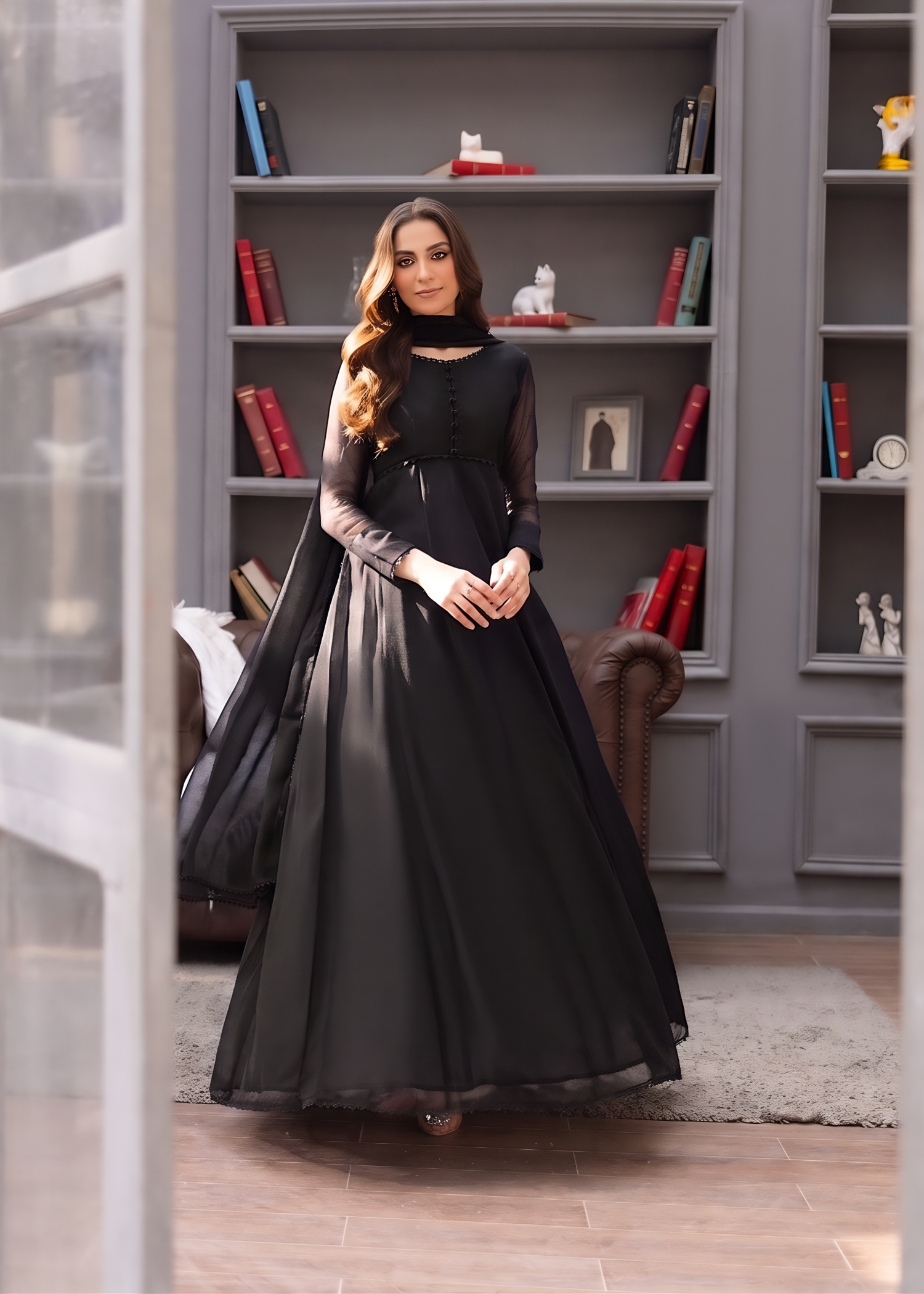 bemberg crinkle chiffon Maxi in Black