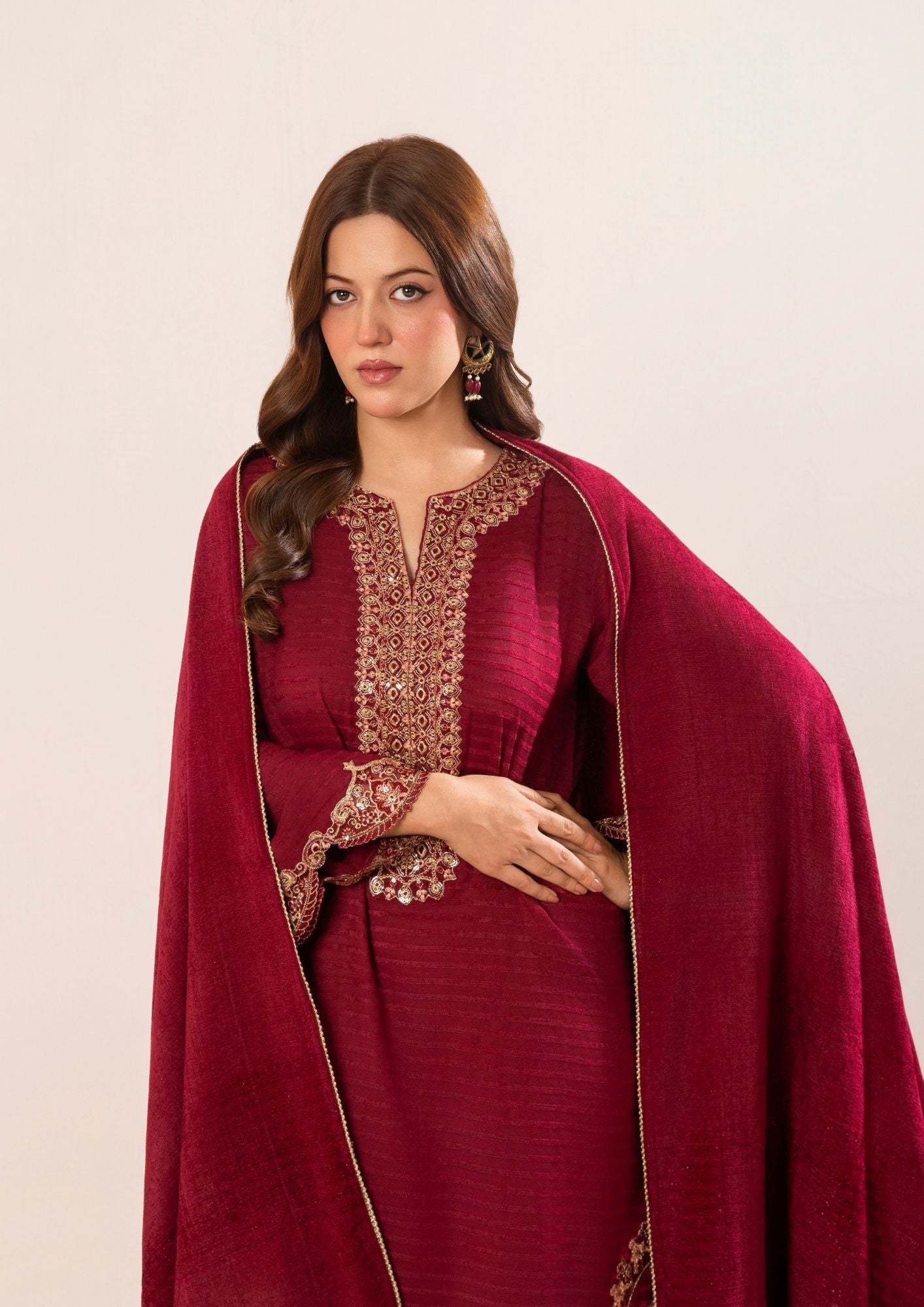velvet jacquard Kurta Set in Maroon