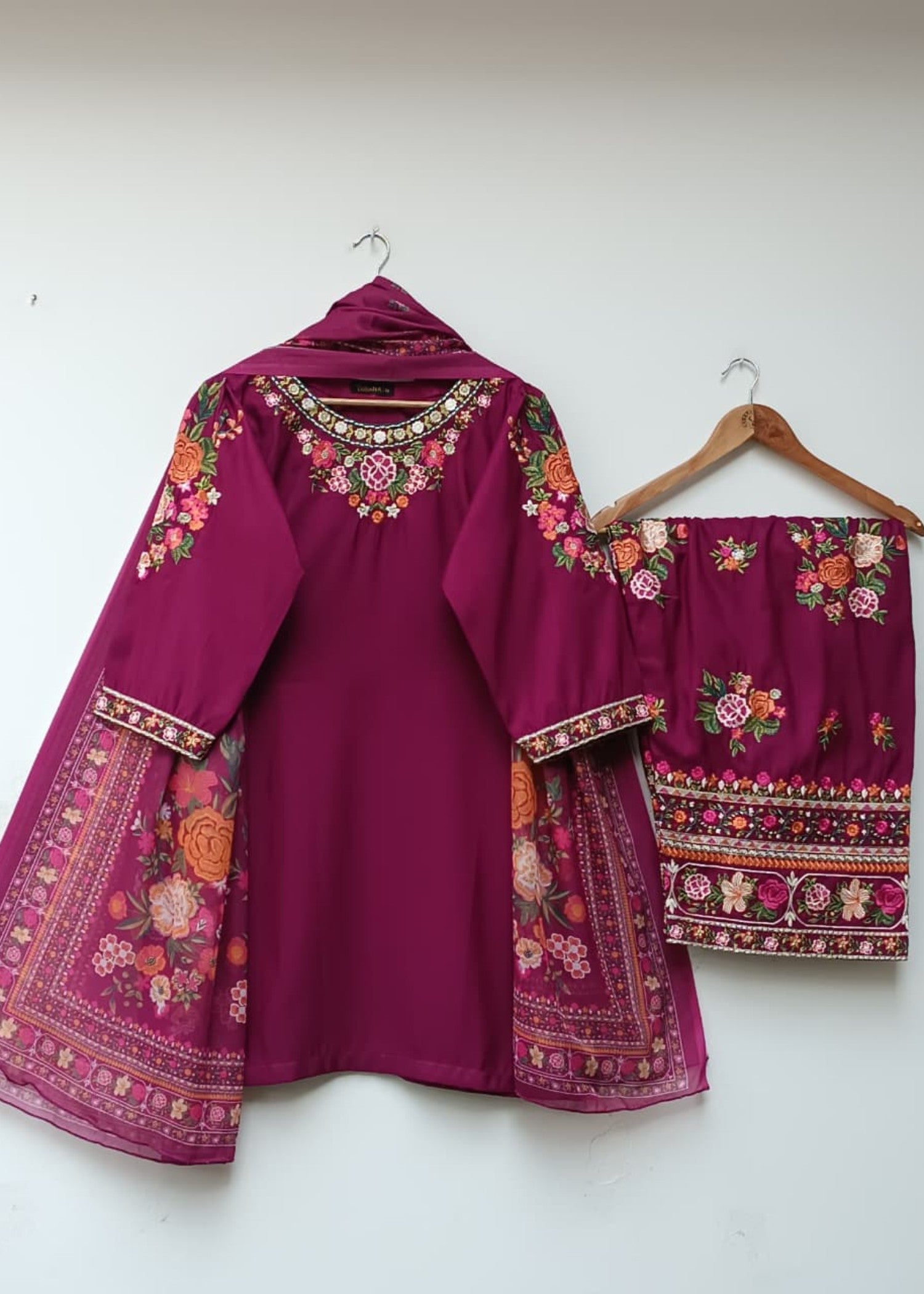 raw silk Kurta Set in Claret