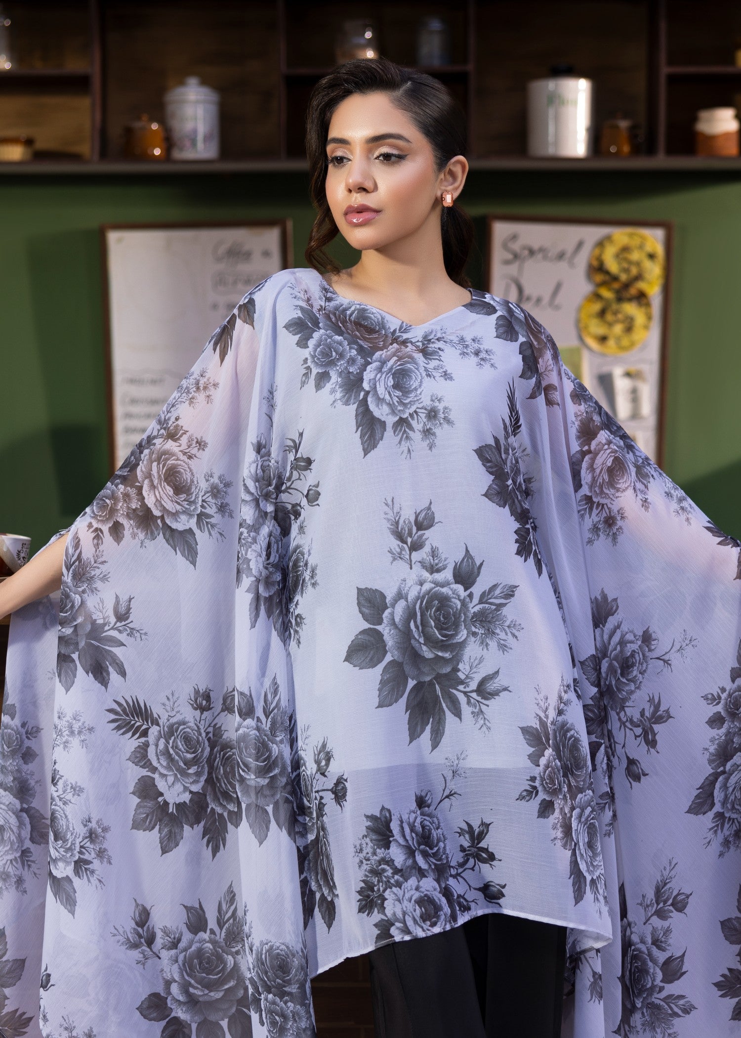 chiffon Kaftan in Ice blue