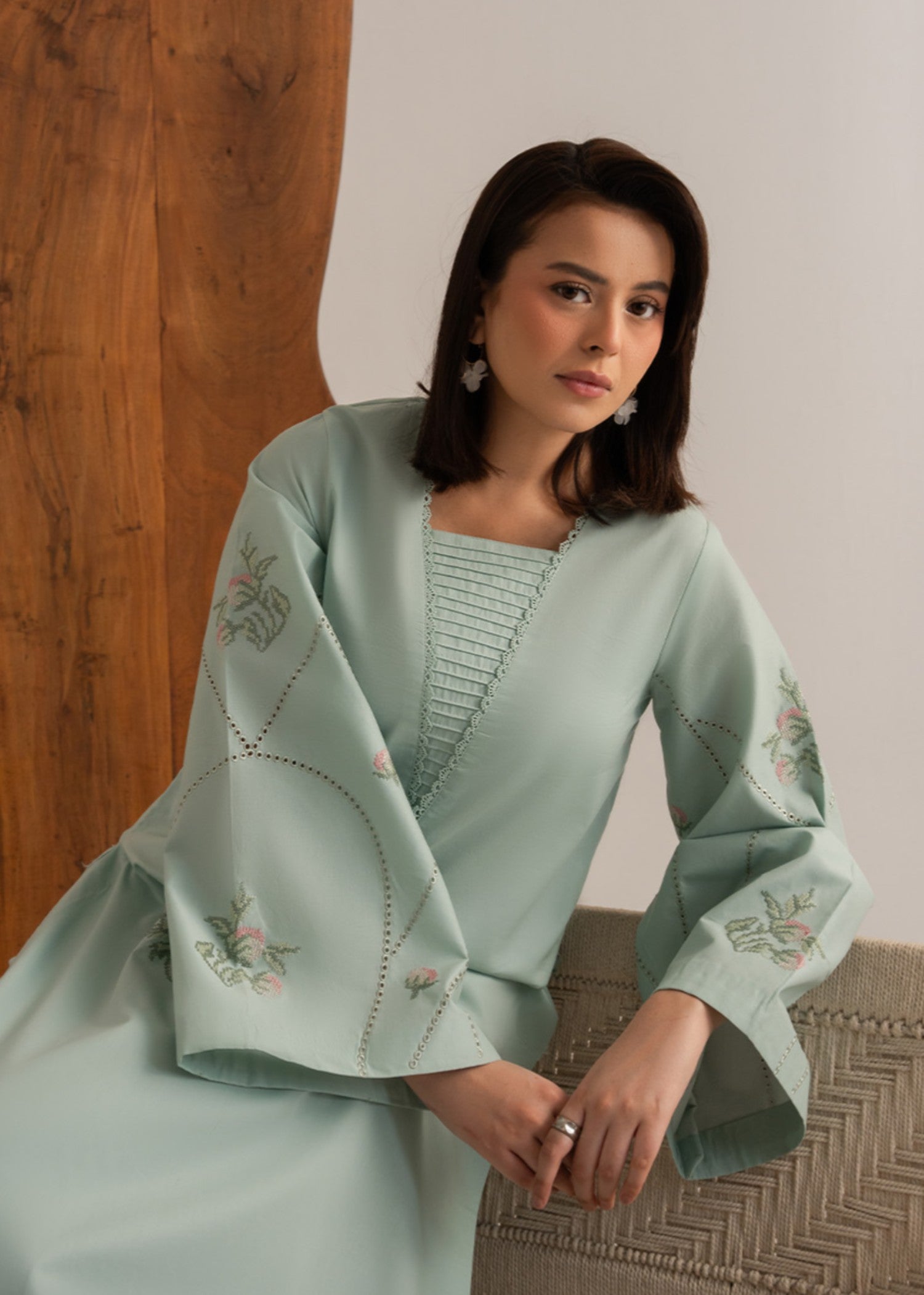 cotton Kurta Set in Frost blue