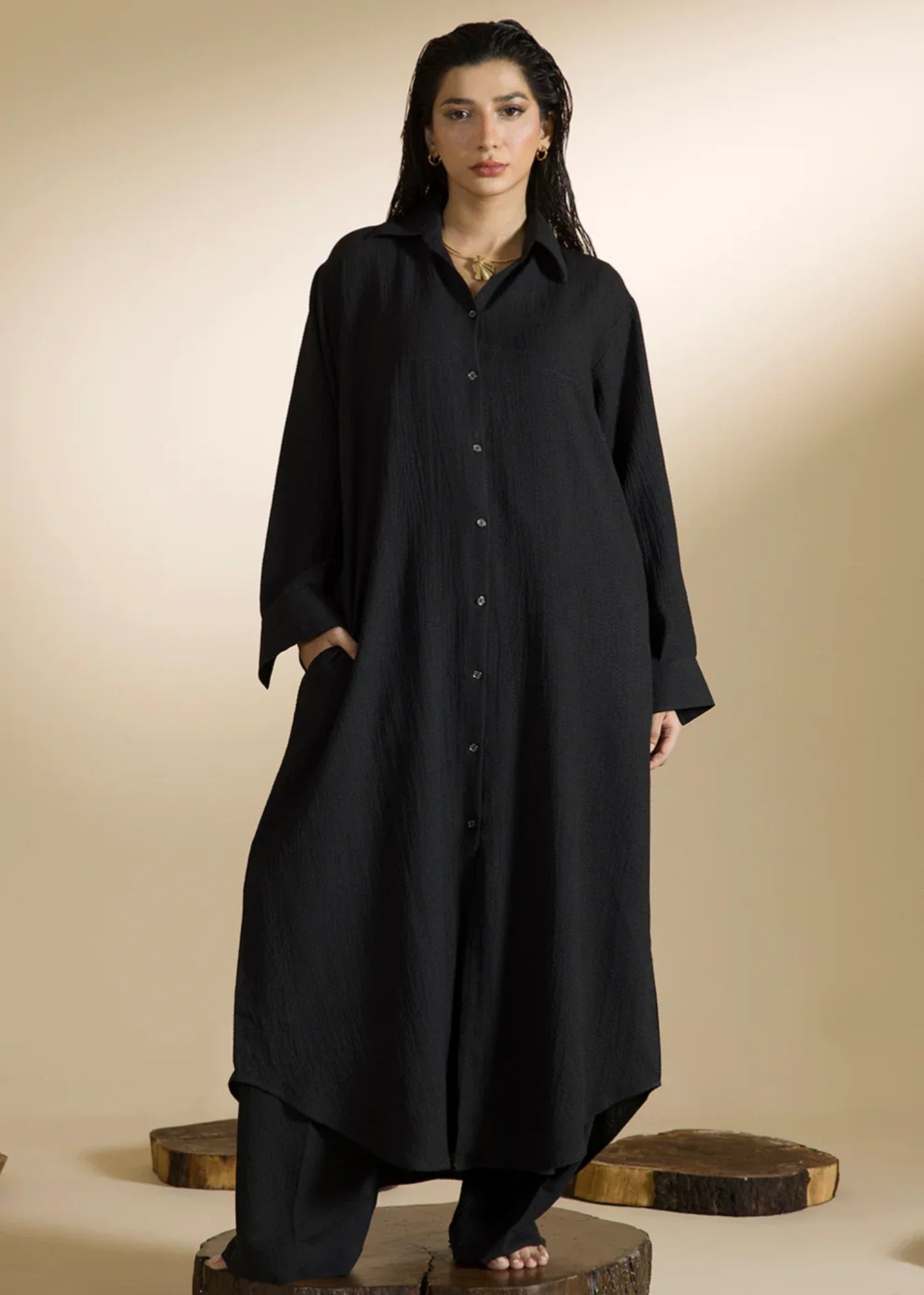 crinkle Co Ord Sets in Black