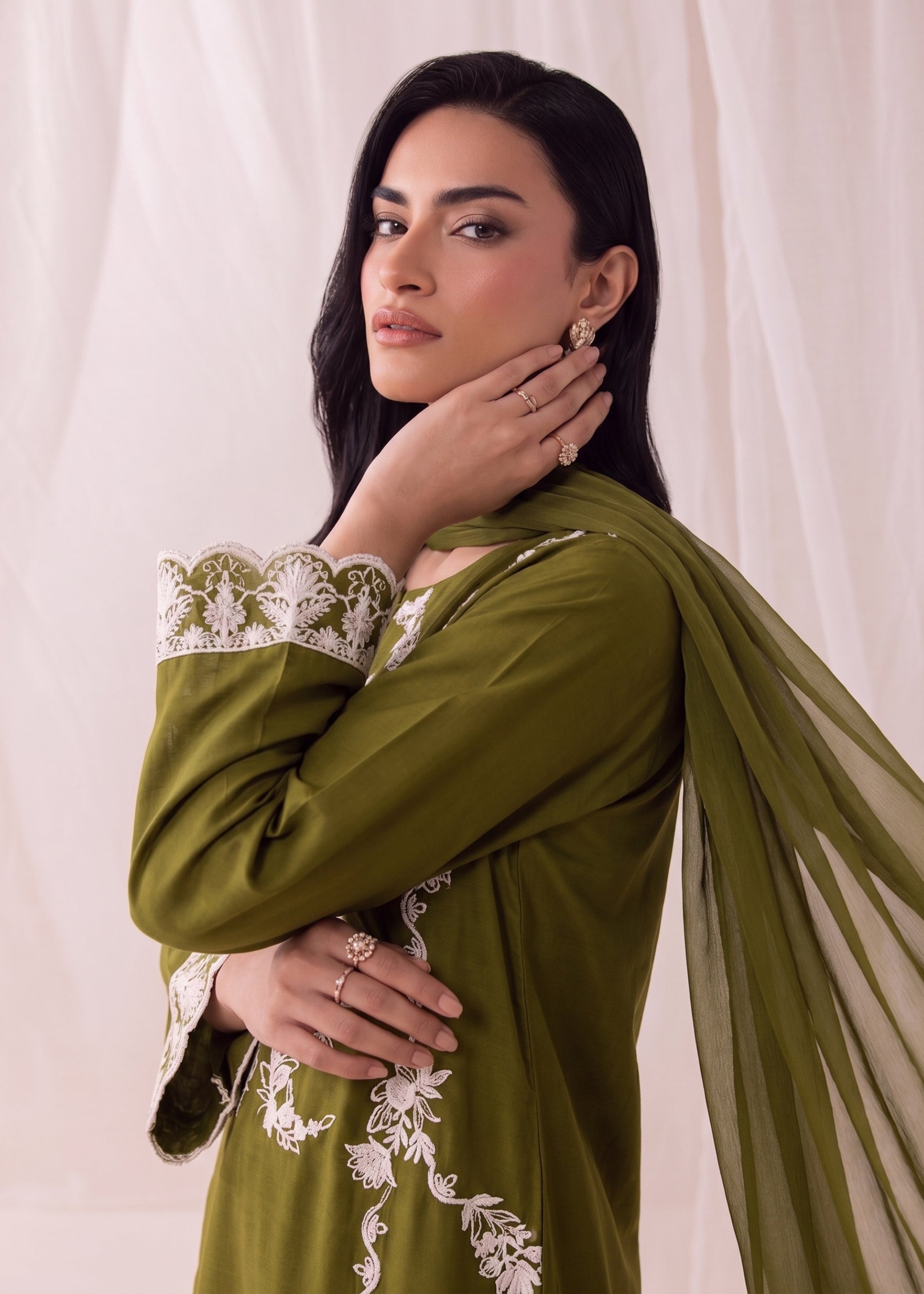 linen Kurta Set in Olive green