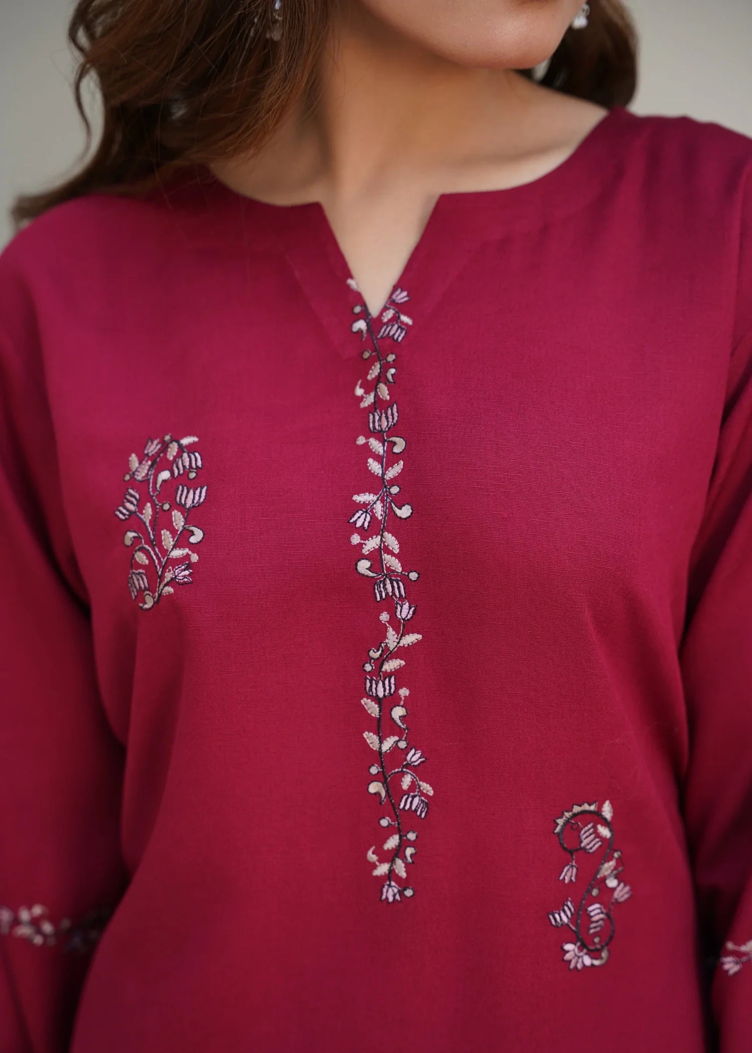 silk karandi Kurta Set in Red