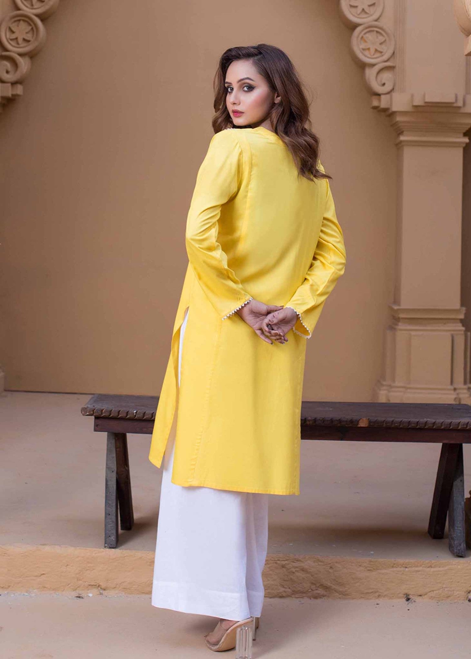 cotton viscose Kurti in Yellow
