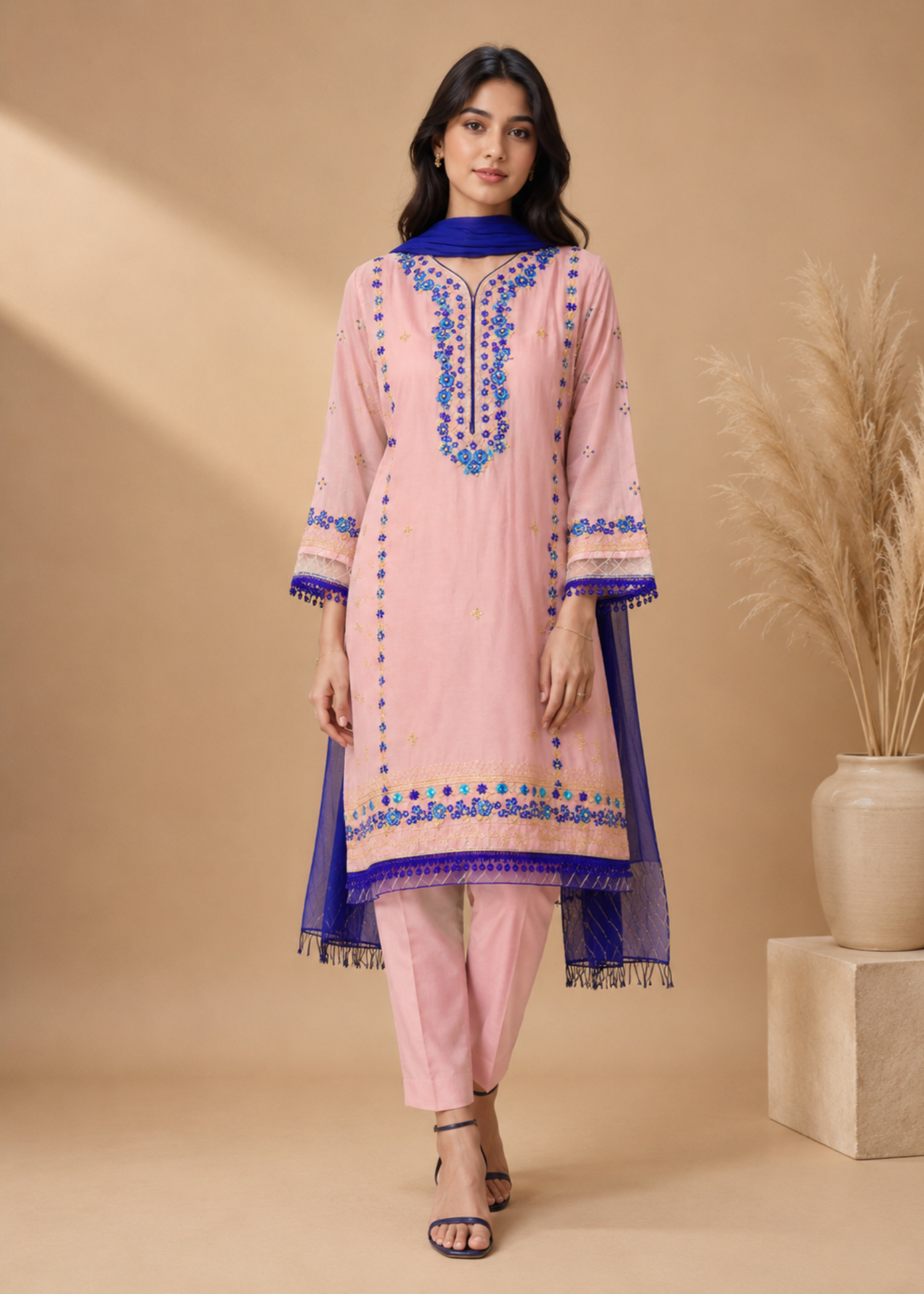 lawn cotton Unstitched in Baby pink