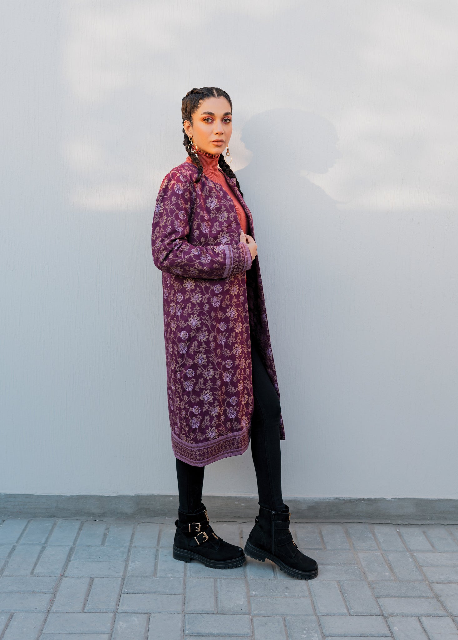 slub khaddar Jacket in Purple