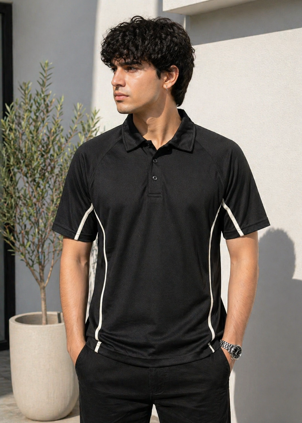 polyester Polo Shirt in Black