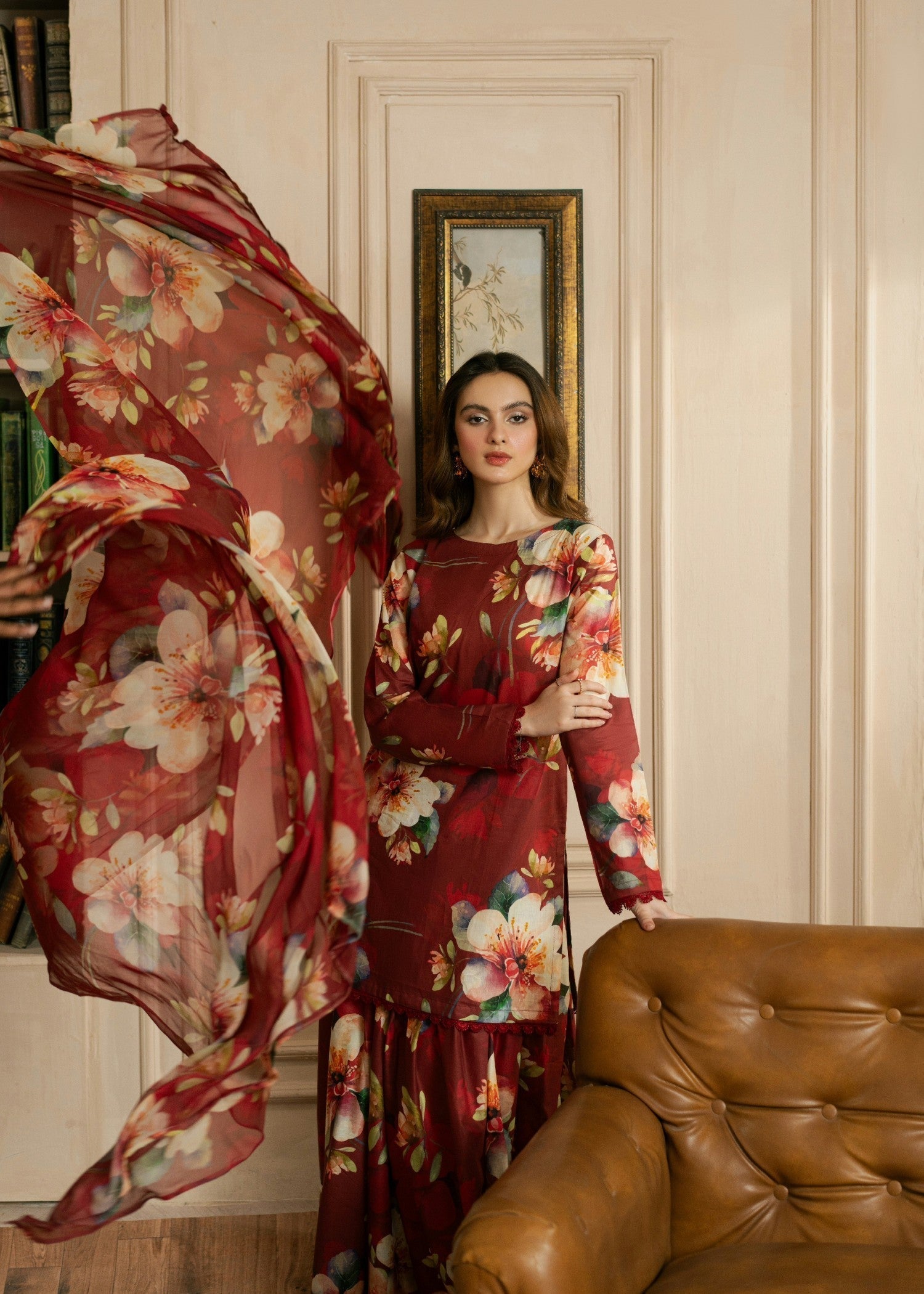 lawn Sharara in Maroon