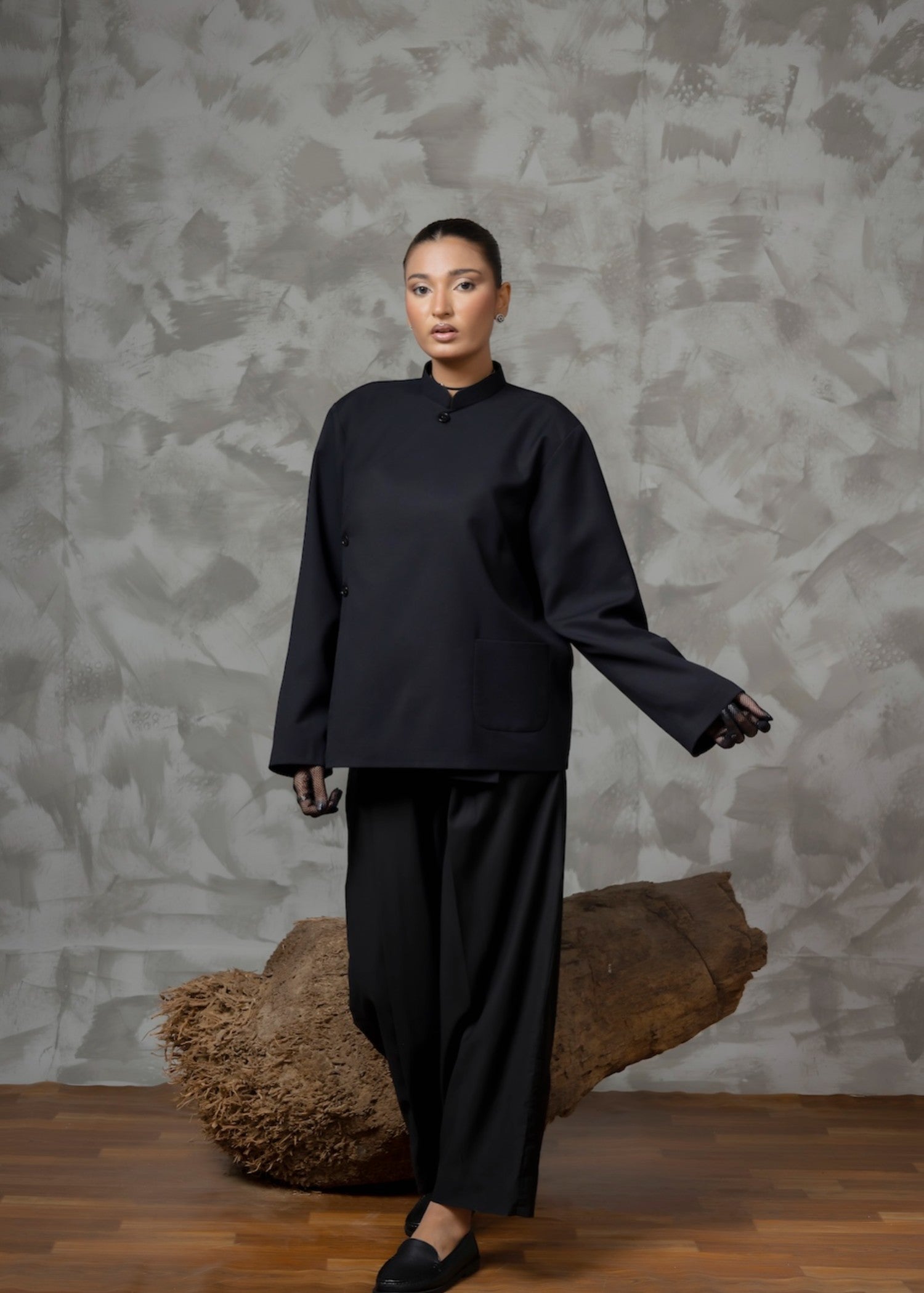 twill cotton Top in Black
