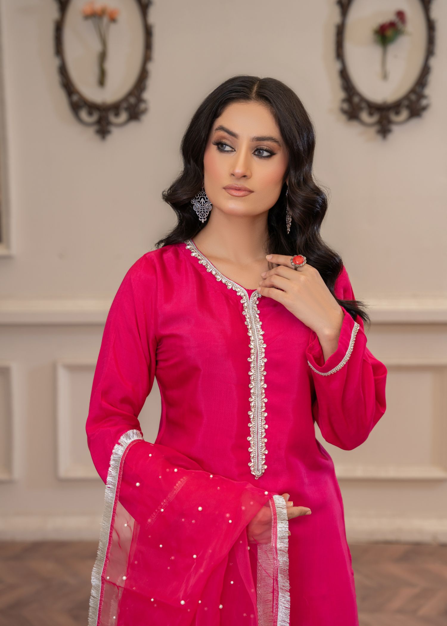 viscose thai silk Kurta Set in Shocking pink