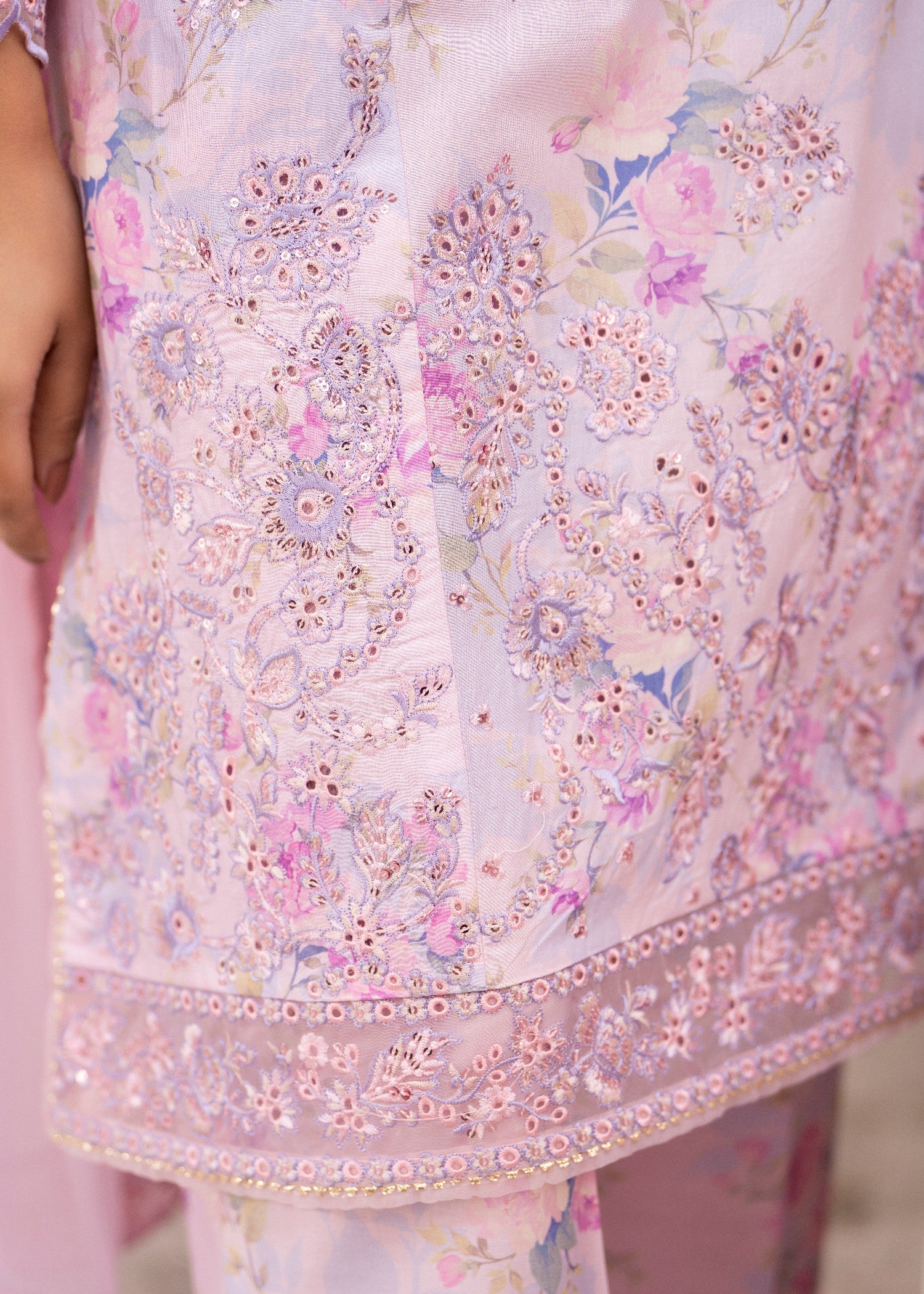 cambric Kurta Set in Lavender