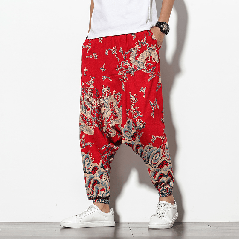 Summer Bohemian Loose Wide-Leg Elephant Flower Beach Trousers